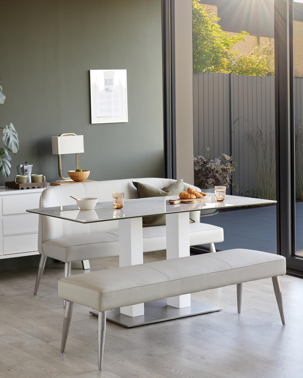 Mellow Light Grey Faux Leather And Stainless Steel 3 Seater Without Backrest Bench