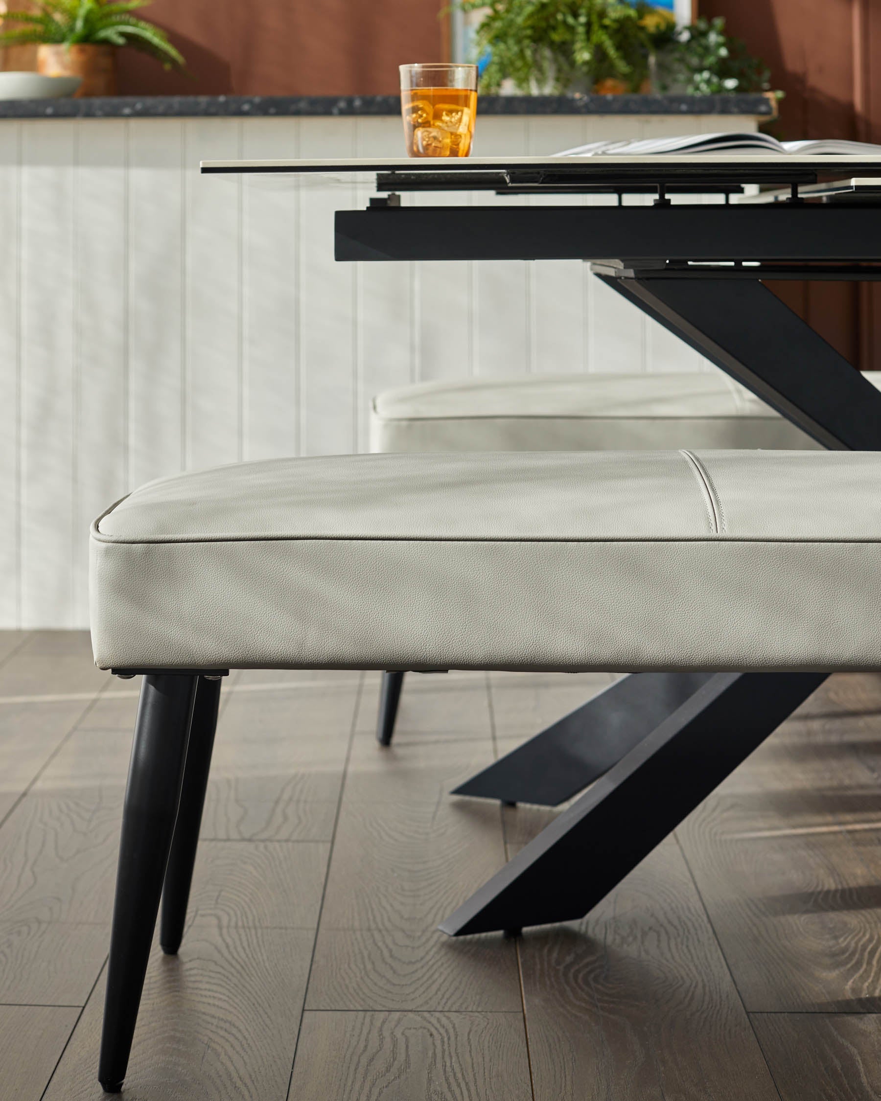 Mellow Light Grey Faux Leather 3 Seater Bench Without Backrest