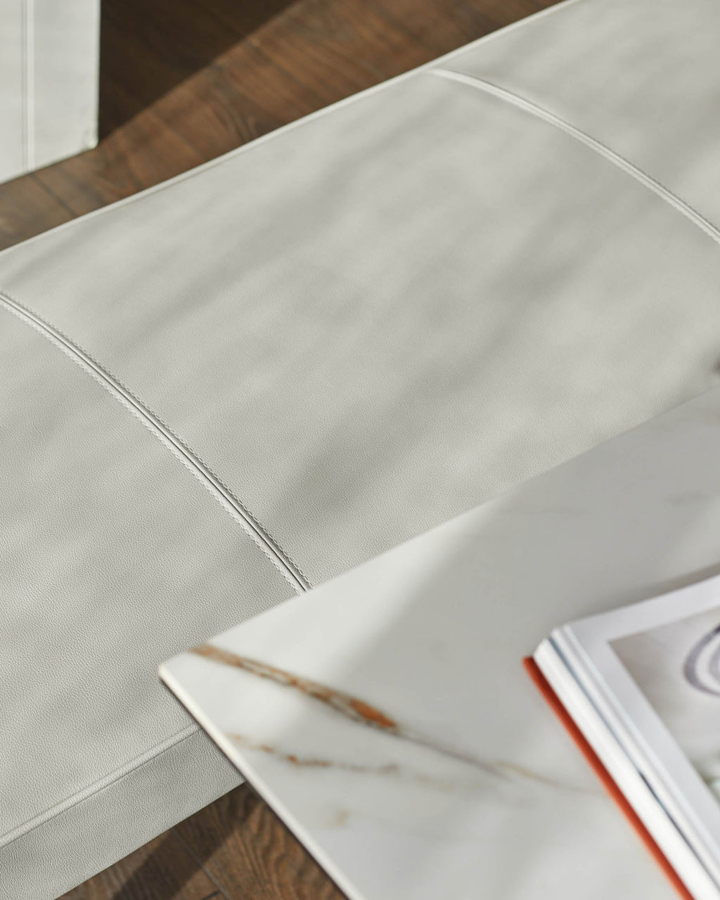 Mellow Light Grey Faux Leather 3 Seater Bench Without Backrest