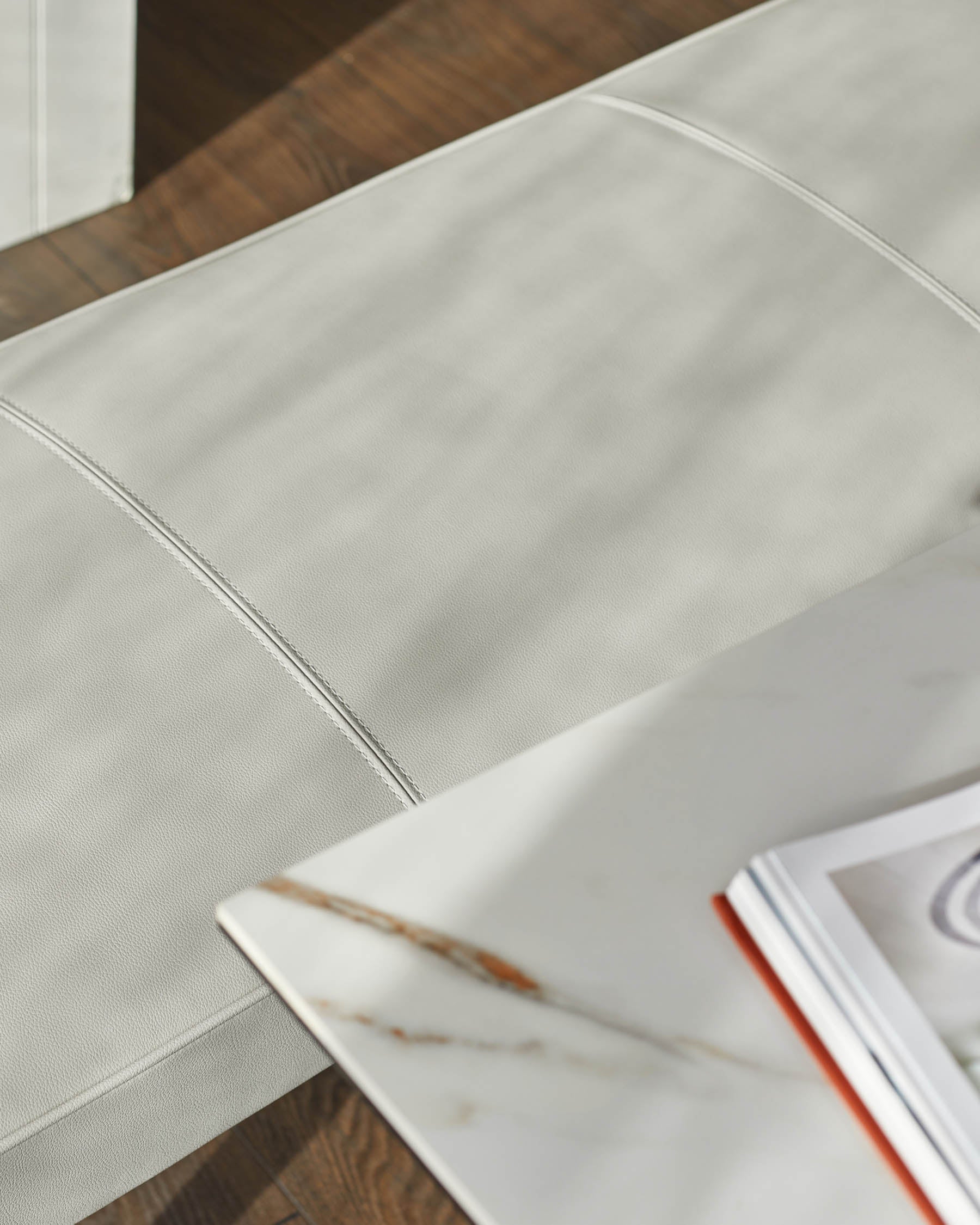 Mellow Light Grey Faux Leather 3 Seater Bench Without Backrest