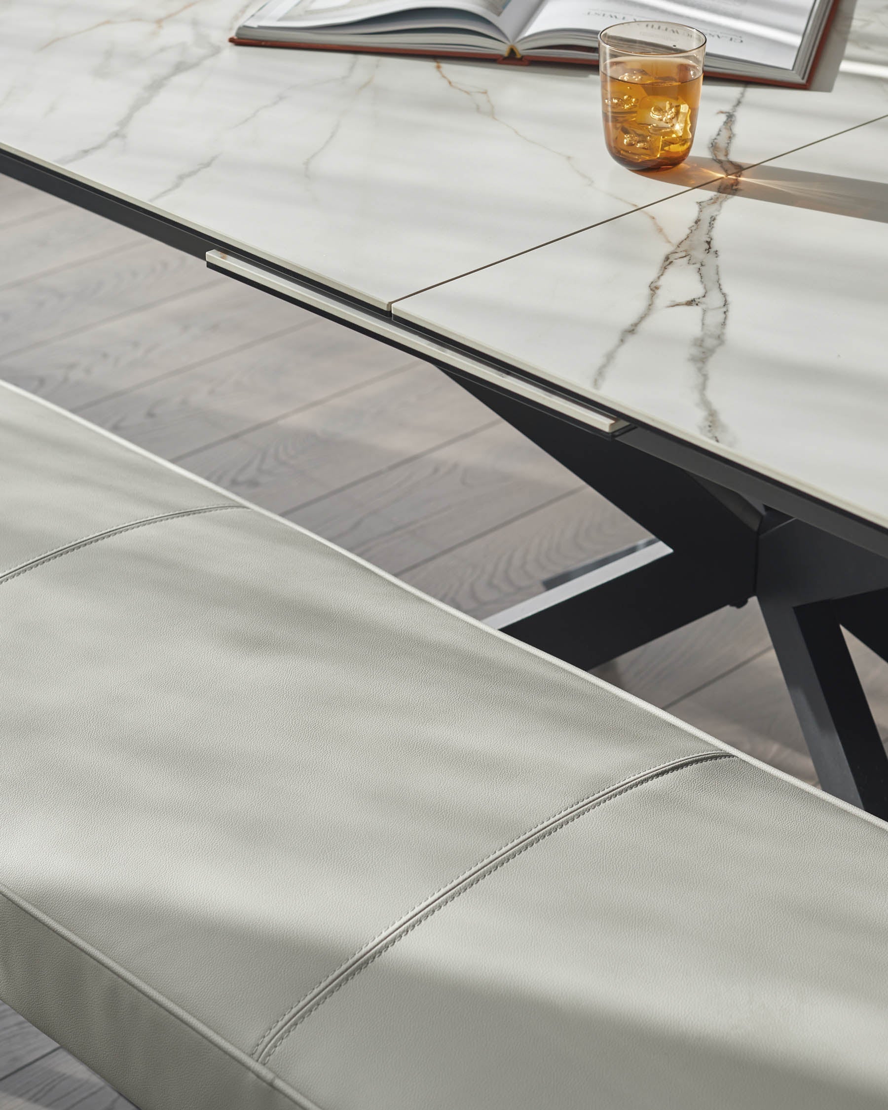 Mellow Light Grey Faux Leather 3 Seater Bench Without Backrest