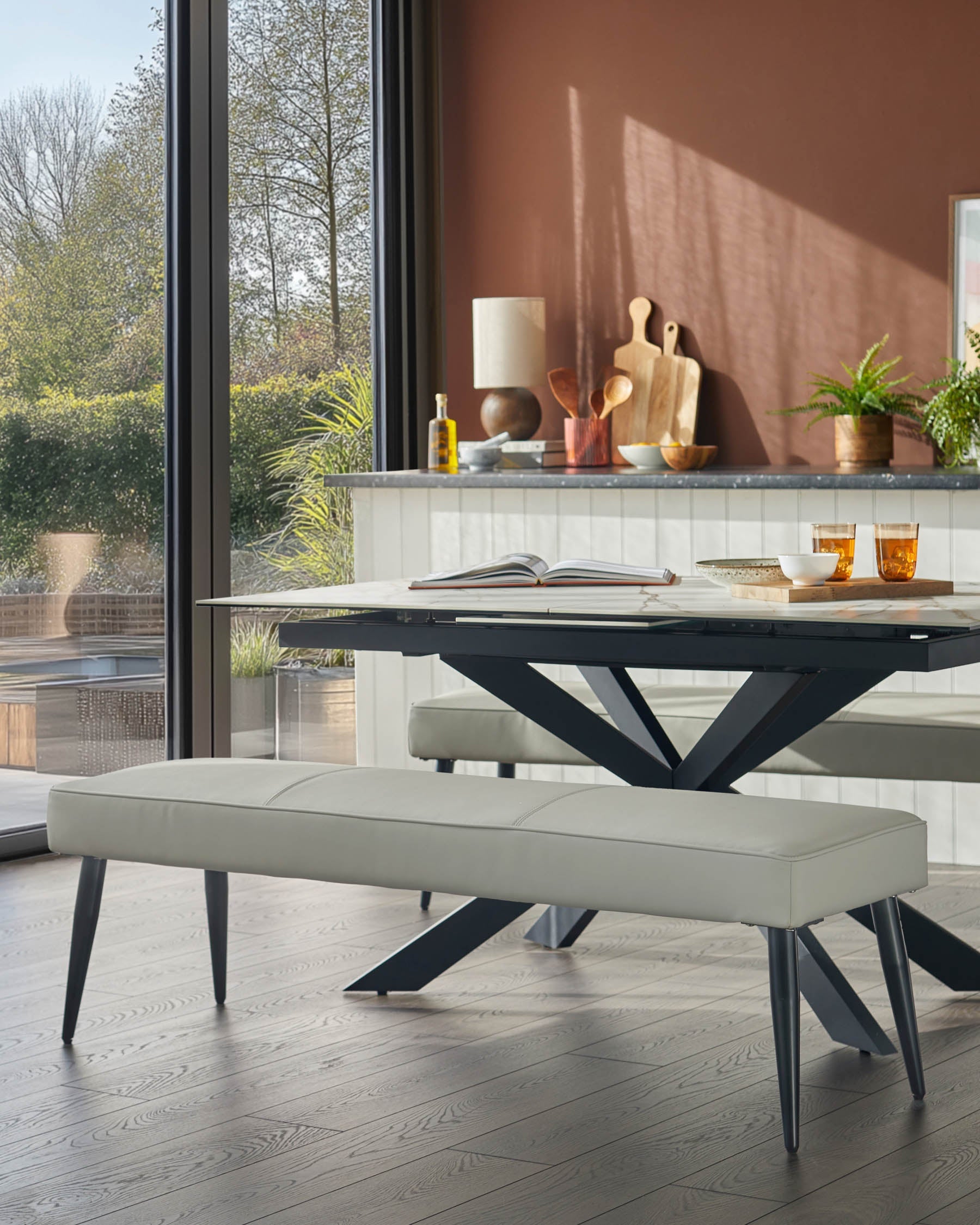 Mellow Light Grey Faux Leather 3 Seater Bench Without Backrest