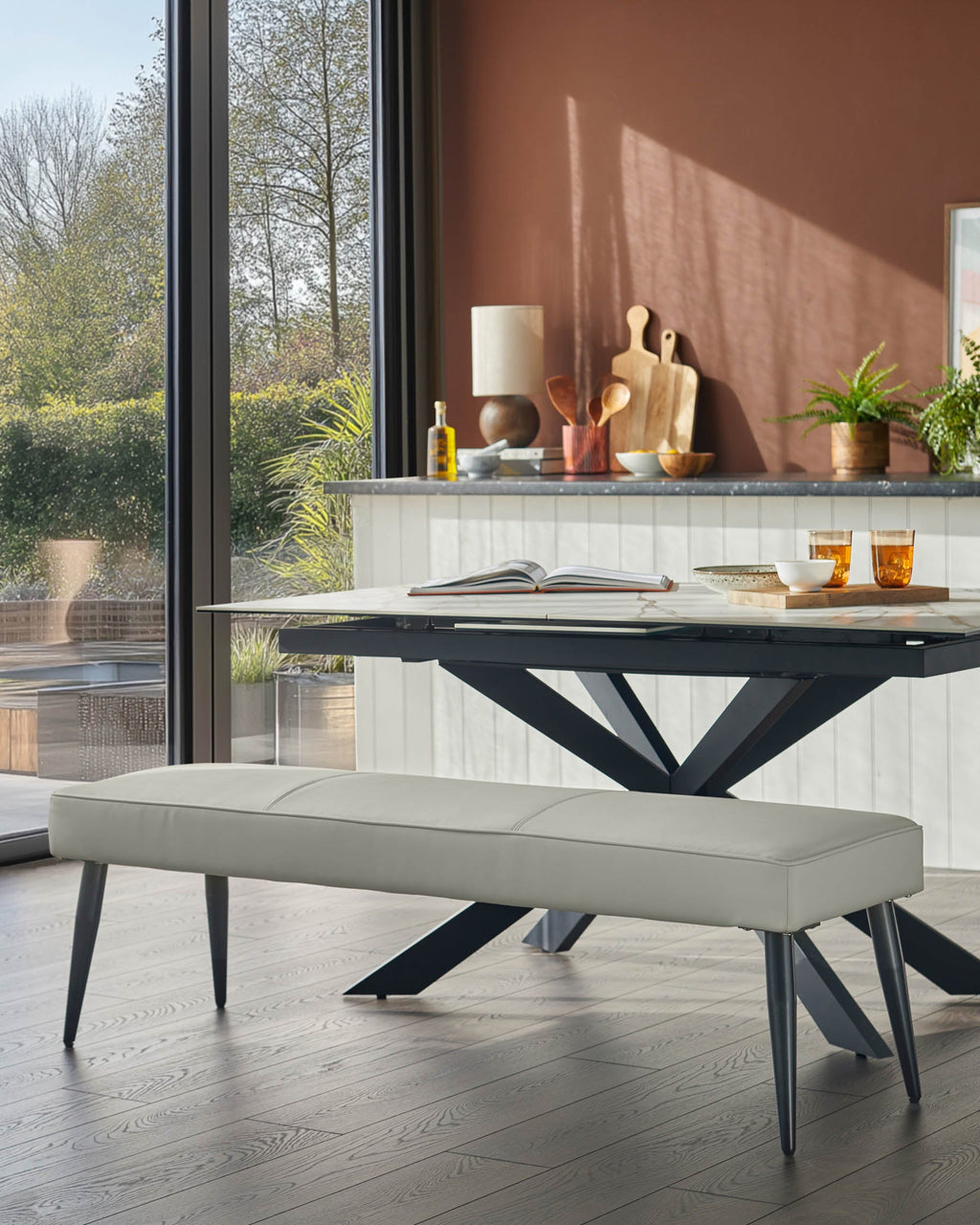 Mellow Light Grey Faux Leather 3 Seater Bench Without Backrest