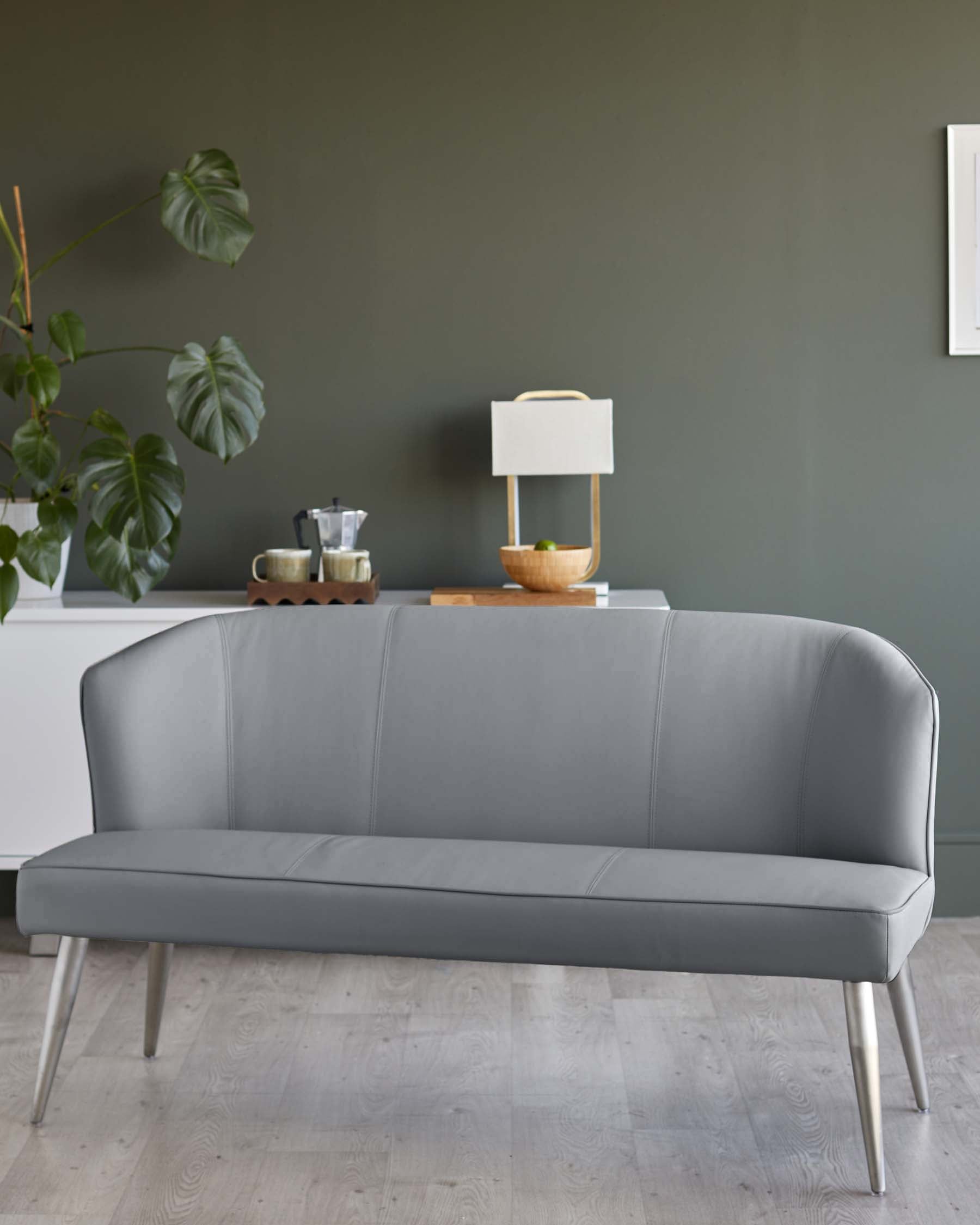 Mellow mid grey faux leather 3 seater dining bench with Backrest