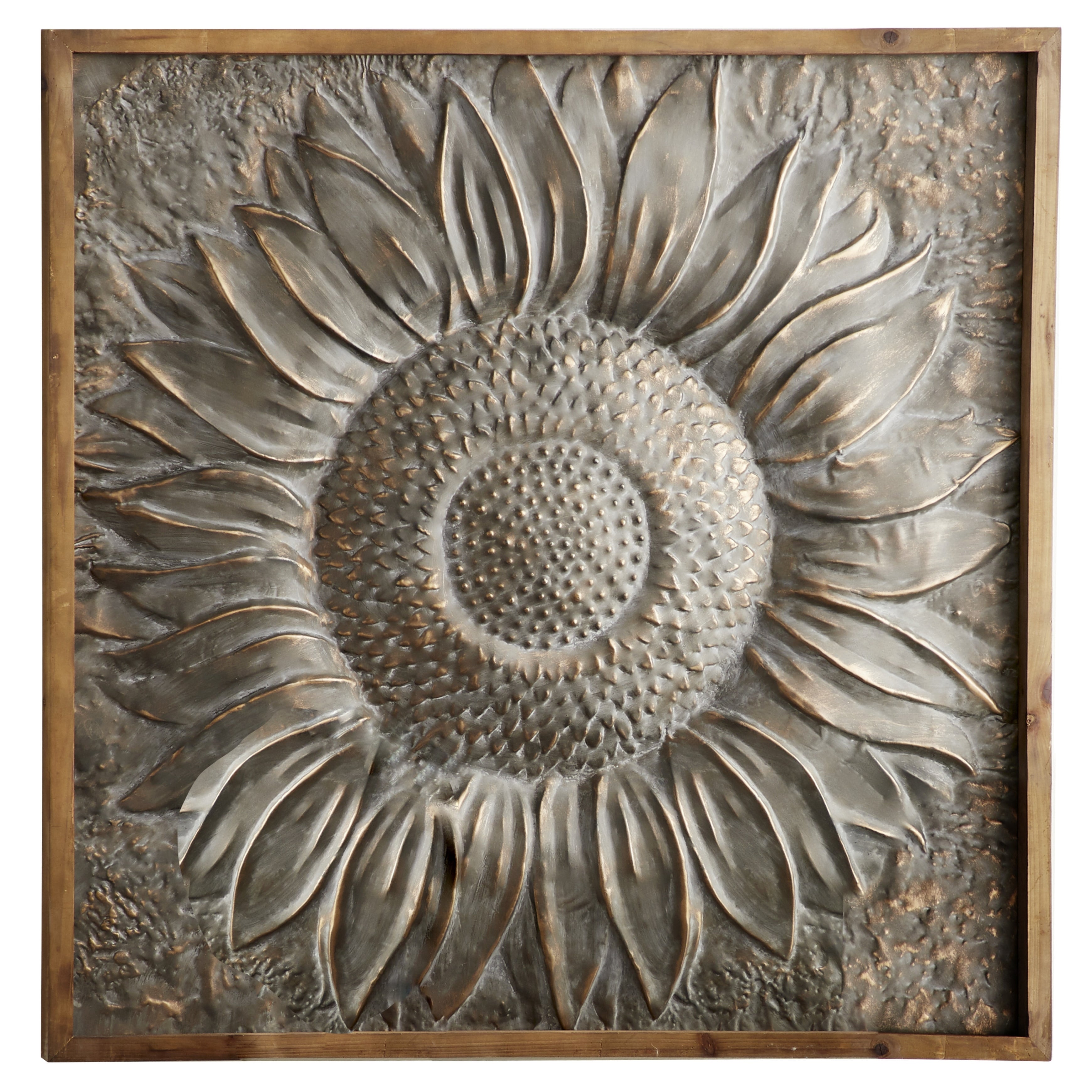 Metal Floral Sunflower Wall Decor with Embossed Details - Gray - Roche River Decor