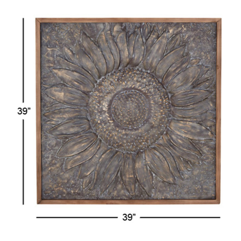 Metal Floral Sunflower Wall Decor with Embossed Details - Gray - Roche River Decor