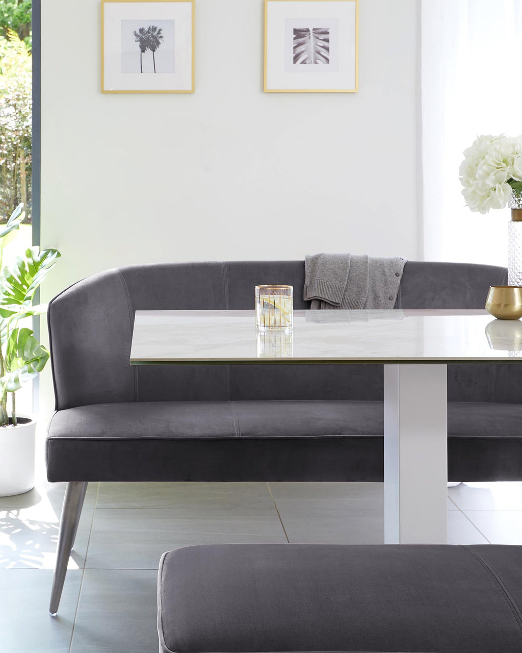 Mellow Dark Grey Velvet 3 Seater Bench With Backrest