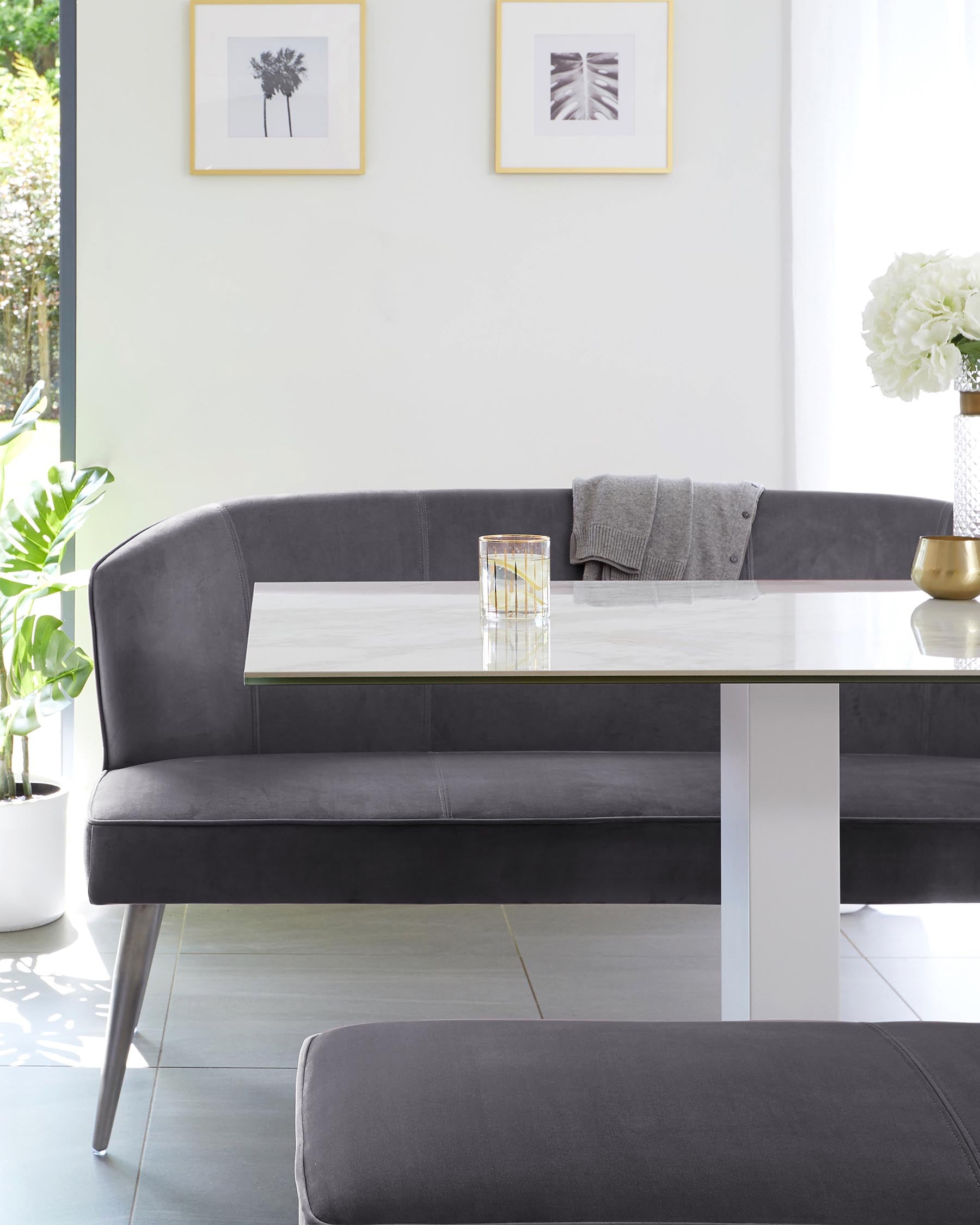 Mellow Dark Grey Velvet 3 Seater Bench With Backrest