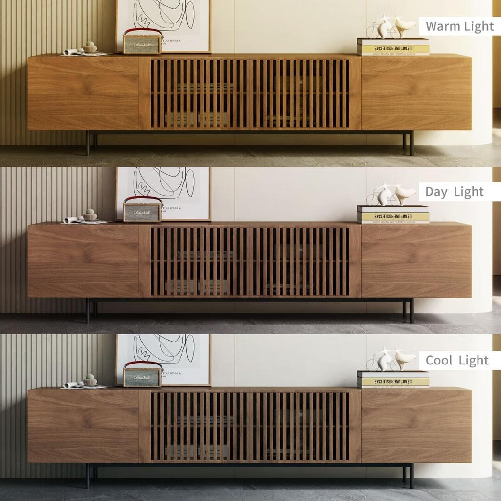 Mid-Century Modern TV Stand with 4 Doors Storage Cabinets, Fits TVs Up to 100 Inches, Living Room Entertainment Center