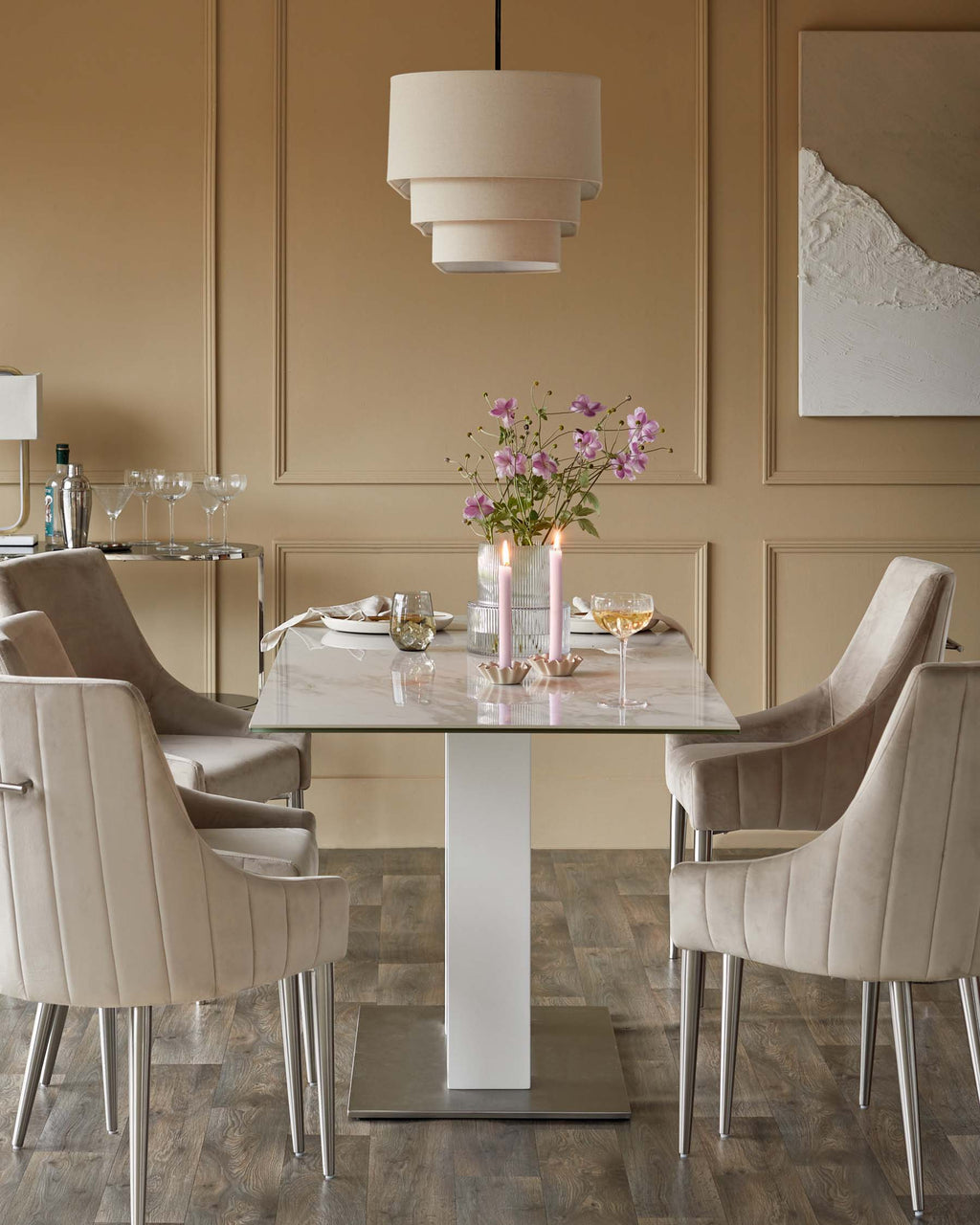 Mia White Marbled Ceramic 6 Seater Dining Table