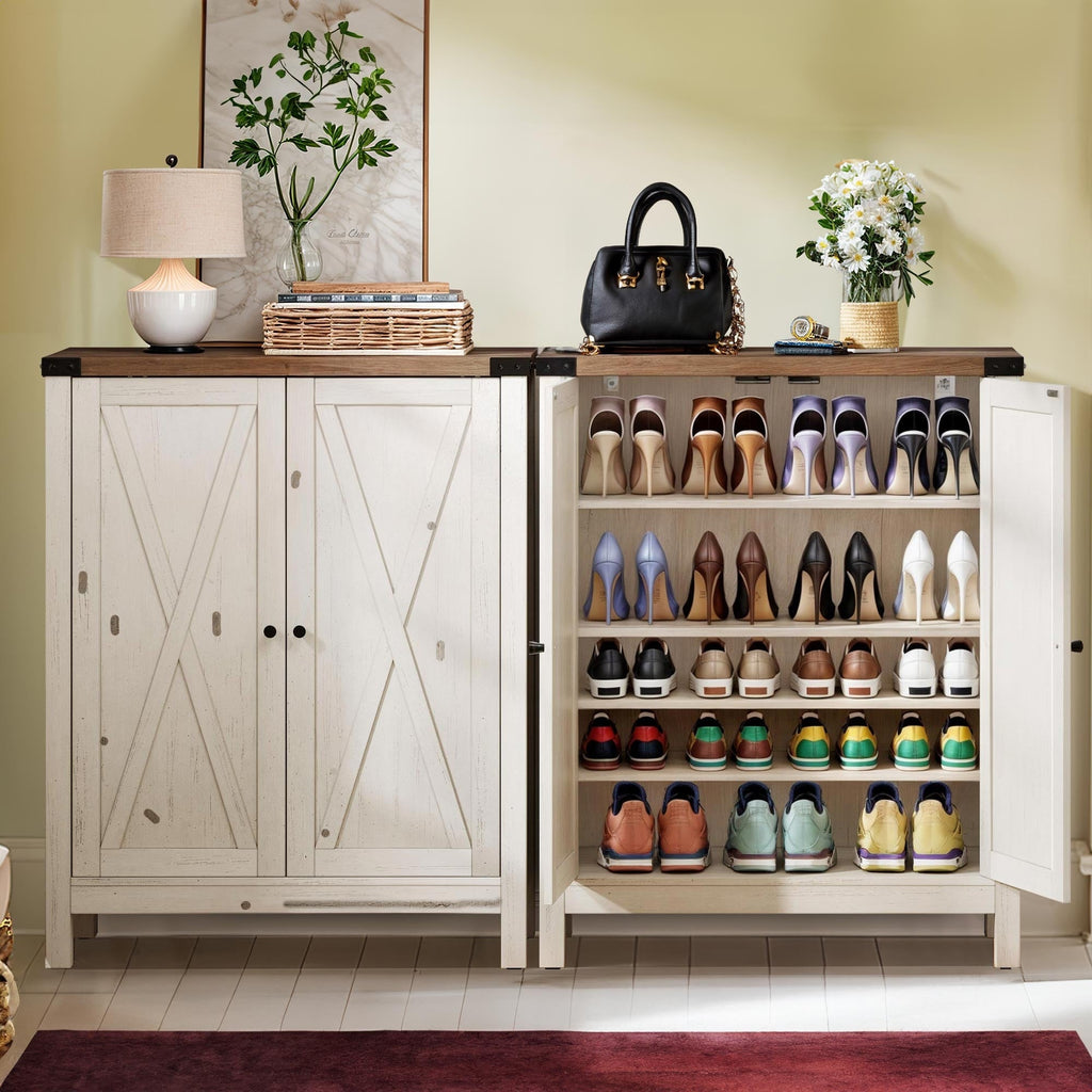 Moasis 5-tier 20 Pair Shoe Storage Cabinet with Double Doors for Entryway