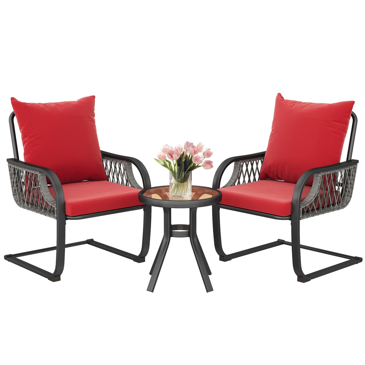 Moasis Red 3 PCs Patio Bistro Set Outdoor Furniture with Cushioned Seats - 3 Pcs