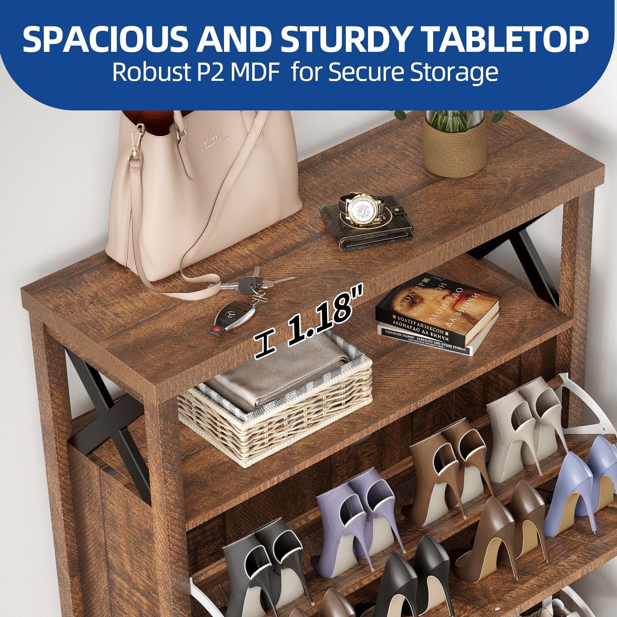 Moasis Shoe Storage Cabinet Organizer with 2 Compartments for Entryway Hallway