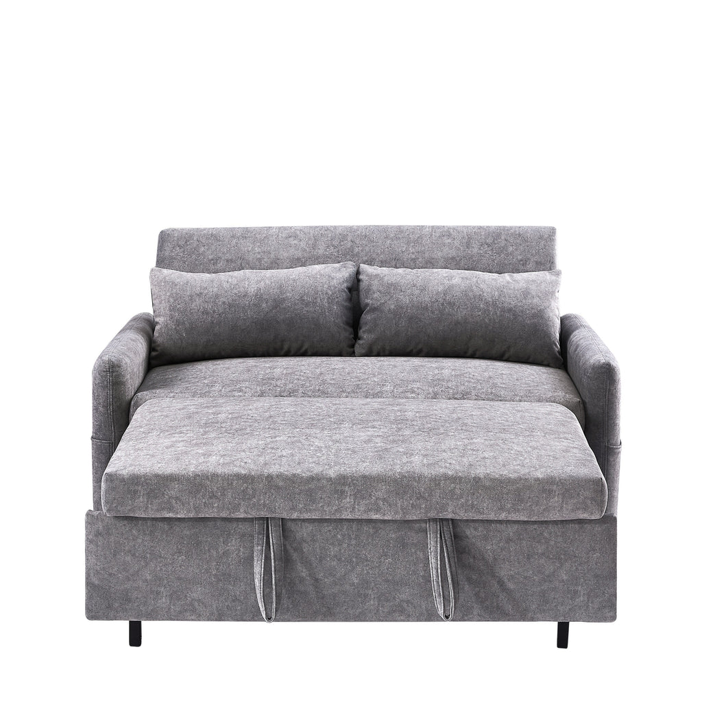 Modern 2 Seat Couch, Microfiber Pull Out Sleep Sofa Bed wih Adjsutable Backrest, Storage Pockets, 2 Soft Pillows, USB Ports