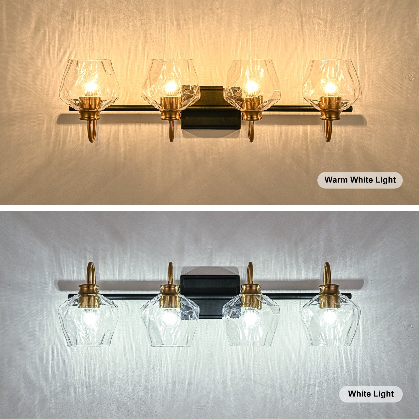 Modern 3/4-lights Bathroom Dimmable Vanity Lights Wall Sconces with Glass Shade