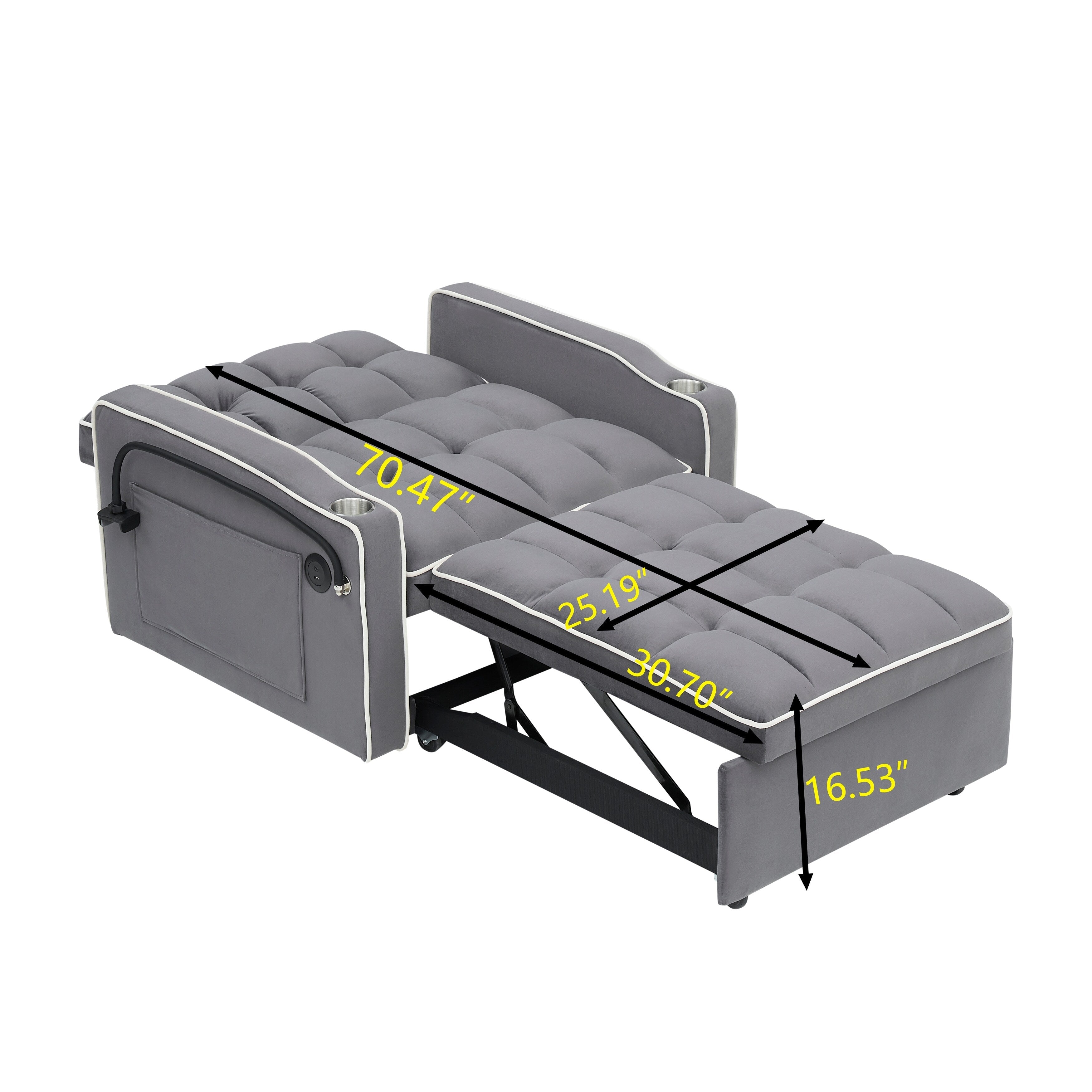 Modern 70.86 3 in 1 Single Convertible Sofa Bed with Adjustable Back and USB Charging Port for Living Room