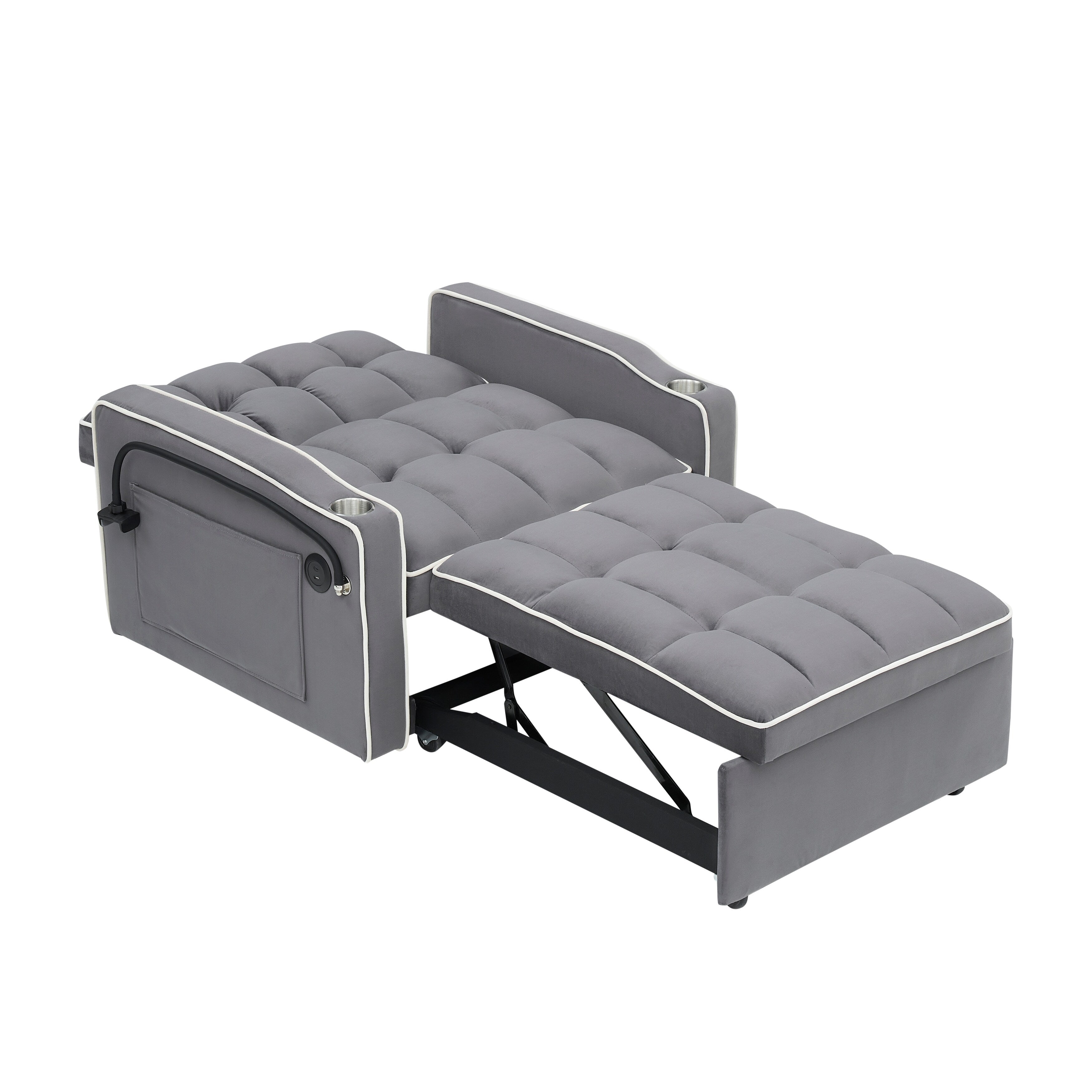 Modern 70.86 3 in 1 Single Convertible Sofa Bed with Adjustable Back and USB Charging Port for Living Room
