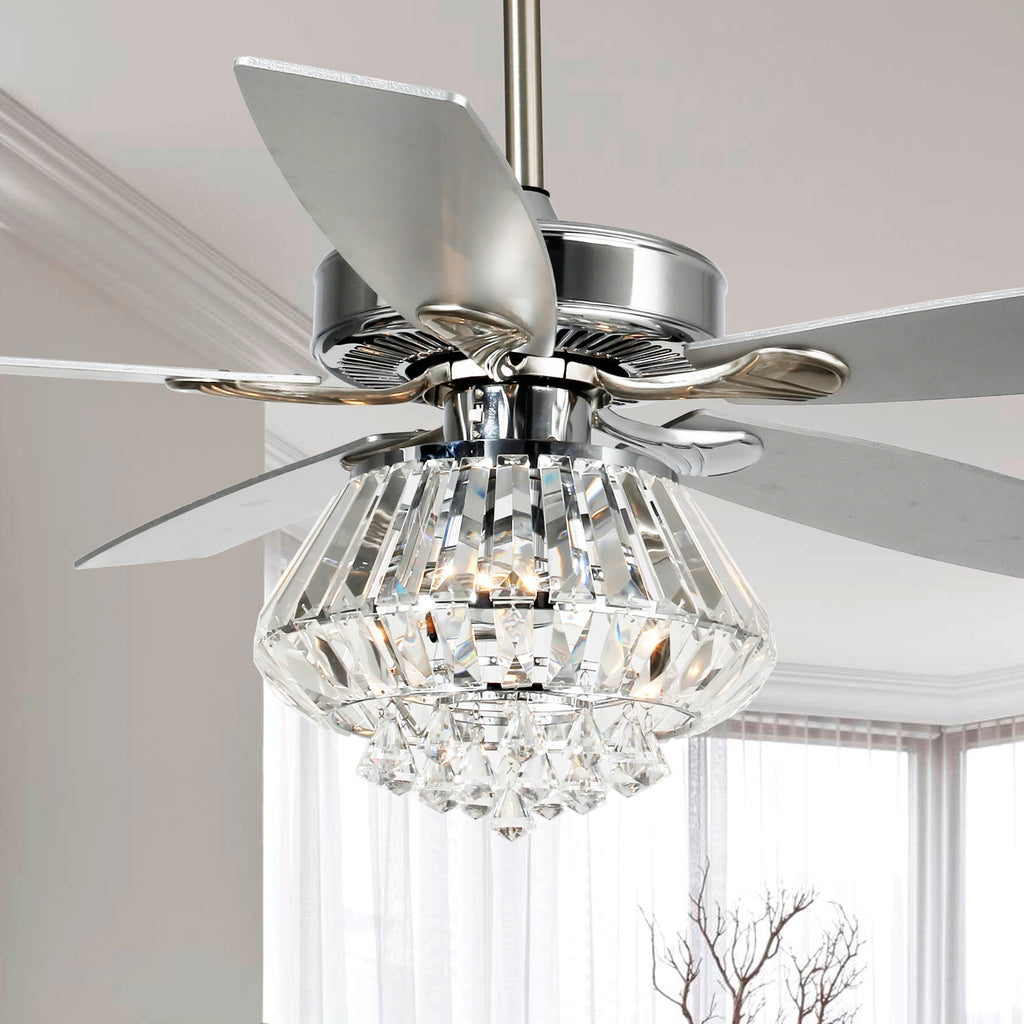 Modern Chrome 52-inch Crystal Chandelier Ceiling Fan with Remote