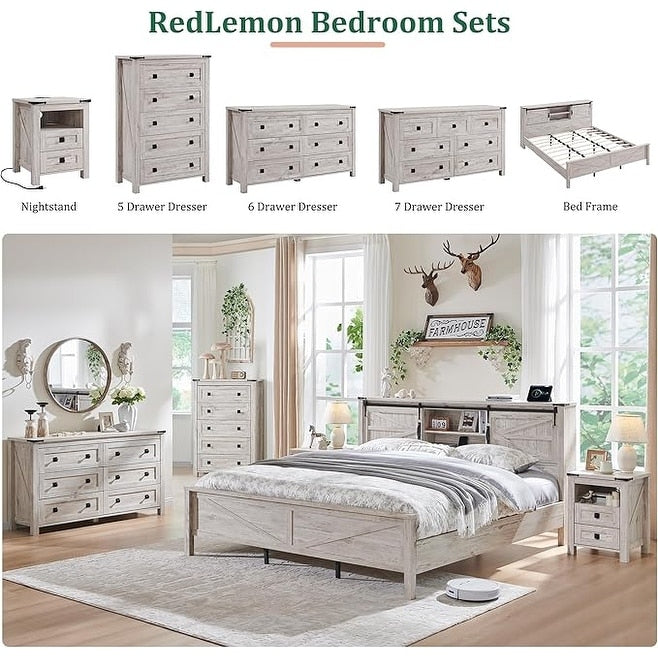 Farmhouse 6 Drawer Dresser, Wood TV Stand, Chest of Drawers