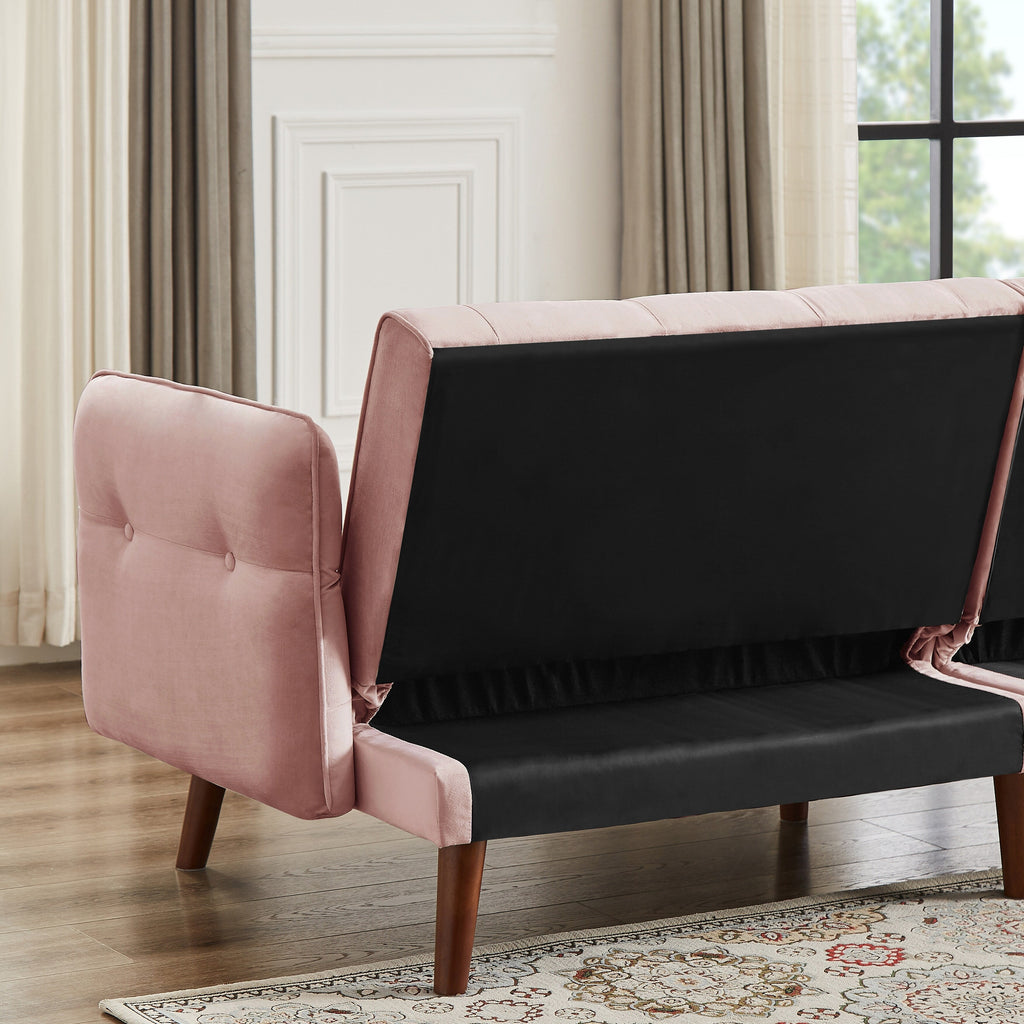 Modern Futon Sofa Bed, Convertible Sleeper Sofa with Tapered Wood Legs, 78.35 W, Small Split Back Sofa for Living Room