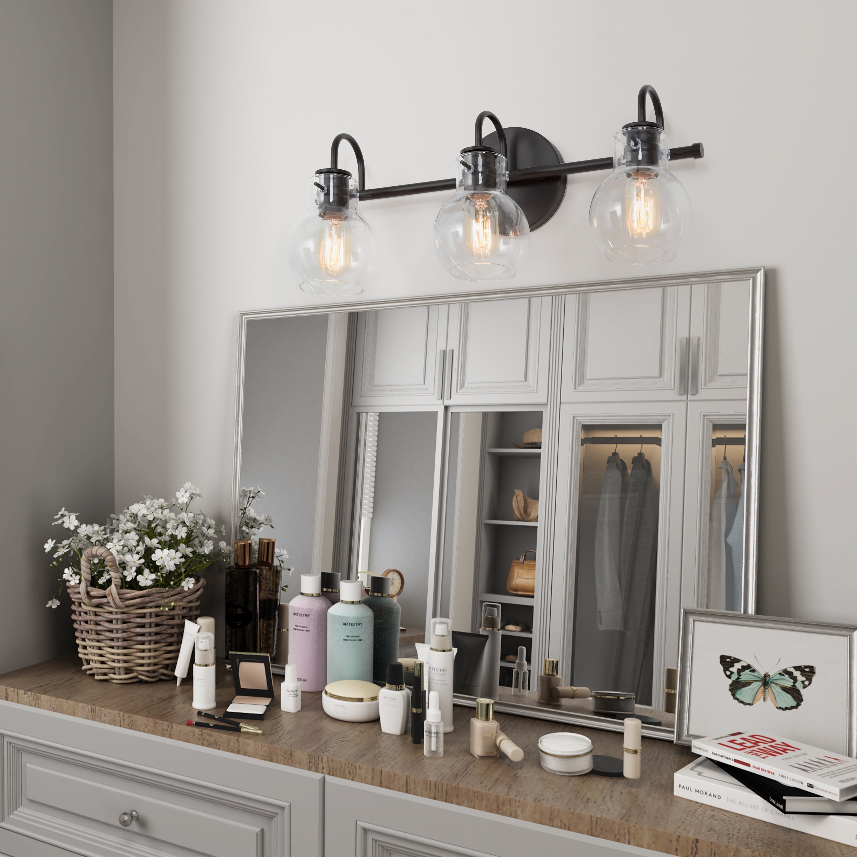 Modern Gold 3-Light Bathroom Vanity Light Orb Glass Wall Sconce