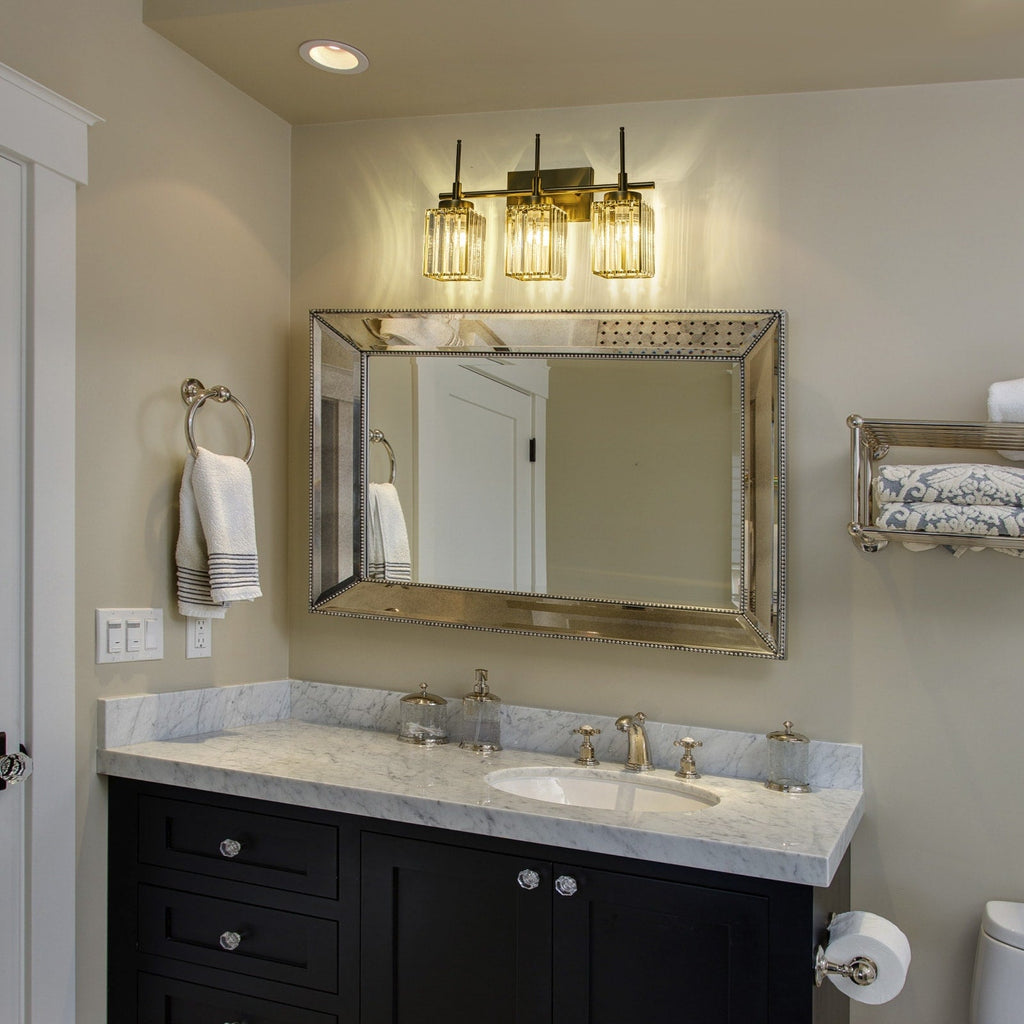 Modern Gold Dimmable Wall Light Glam Cylinder Bathroom Crystal Vanity Light Wall Sconces