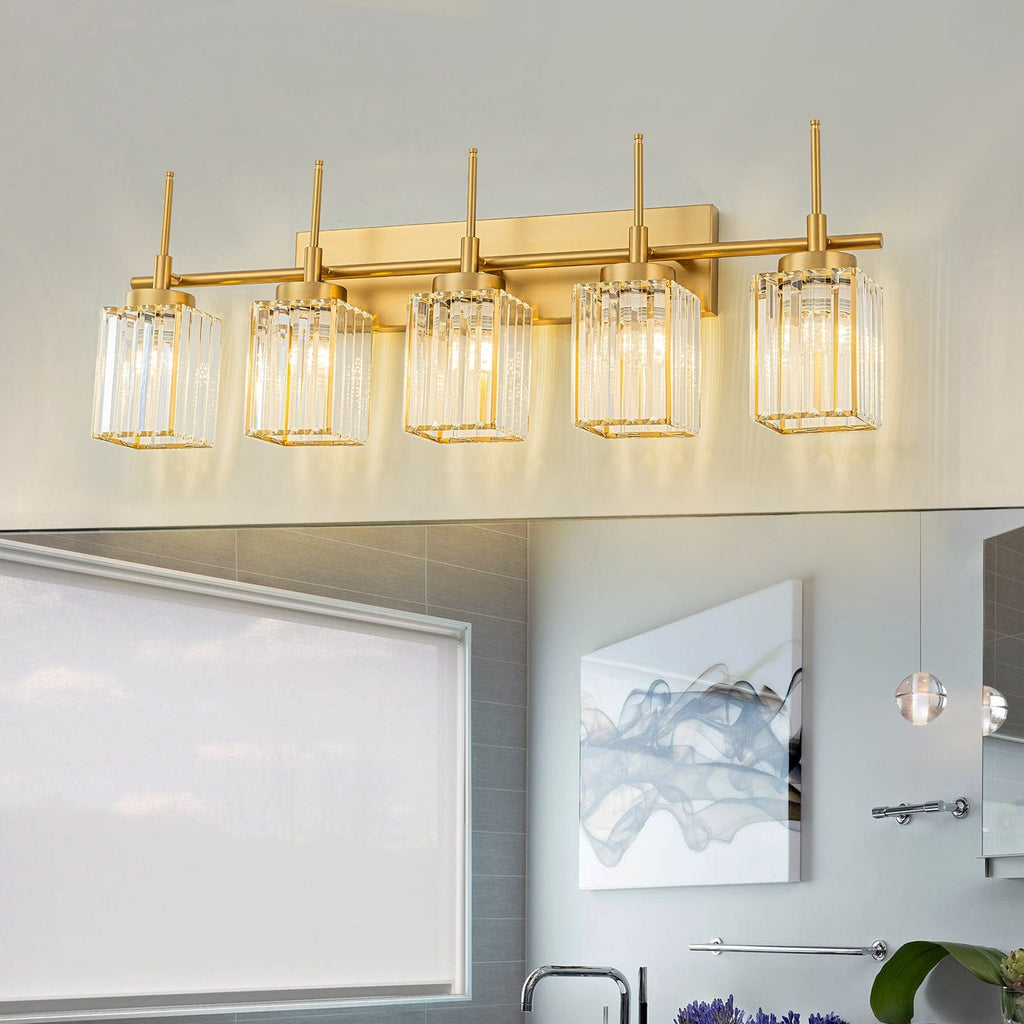 Modern Gold Dimmable Wall Light Glam Cylinder Bathroom Crystal Vanity Light Wall Sconces