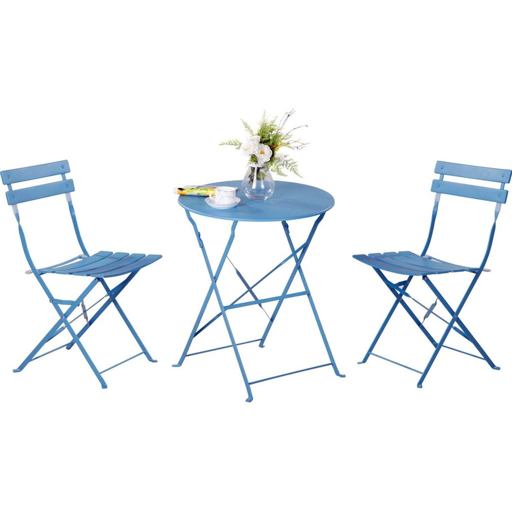 3pc Metal Folding Bistro Set, Weather-Resistant Outdoor/Indoor Conversation Set for Patio, Yard, Garden