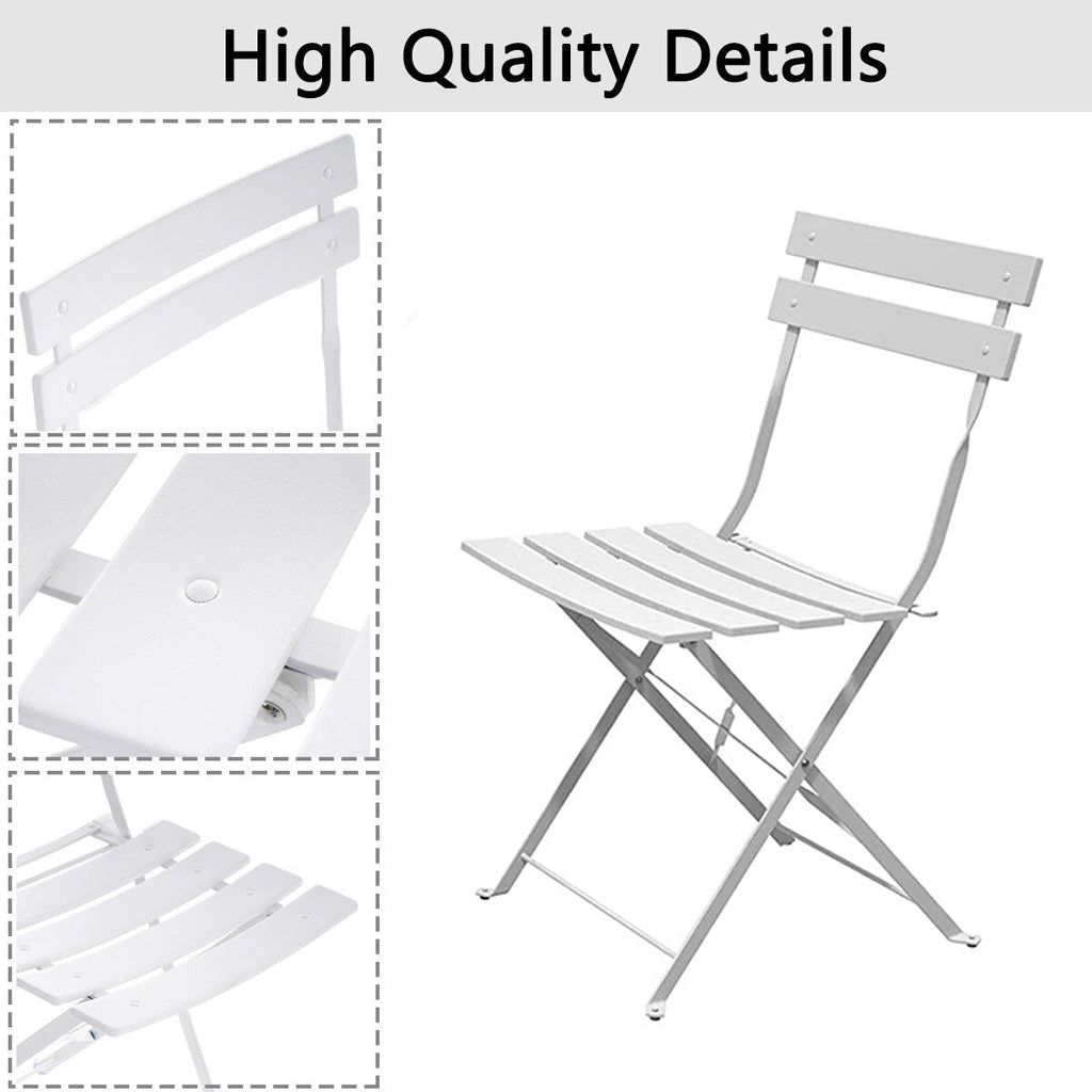 3pc Metal Folding Bistro Set, Weather-Resistant Outdoor/Indoor Conversation Set for Patio, Yard, Garden