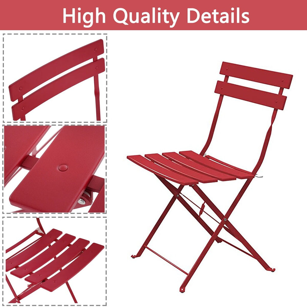 3pc Metal Folding Bistro Set, Weather-Resistant Outdoor/Indoor Conversation Set for Patio, Yard, Garden