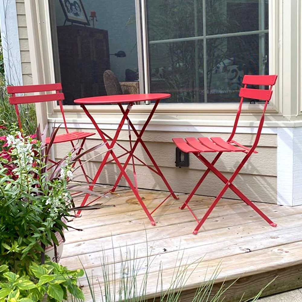 3pc Metal Folding Bistro Set, Weather-Resistant Outdoor/Indoor Conversation Set for Patio, Yard, Garden