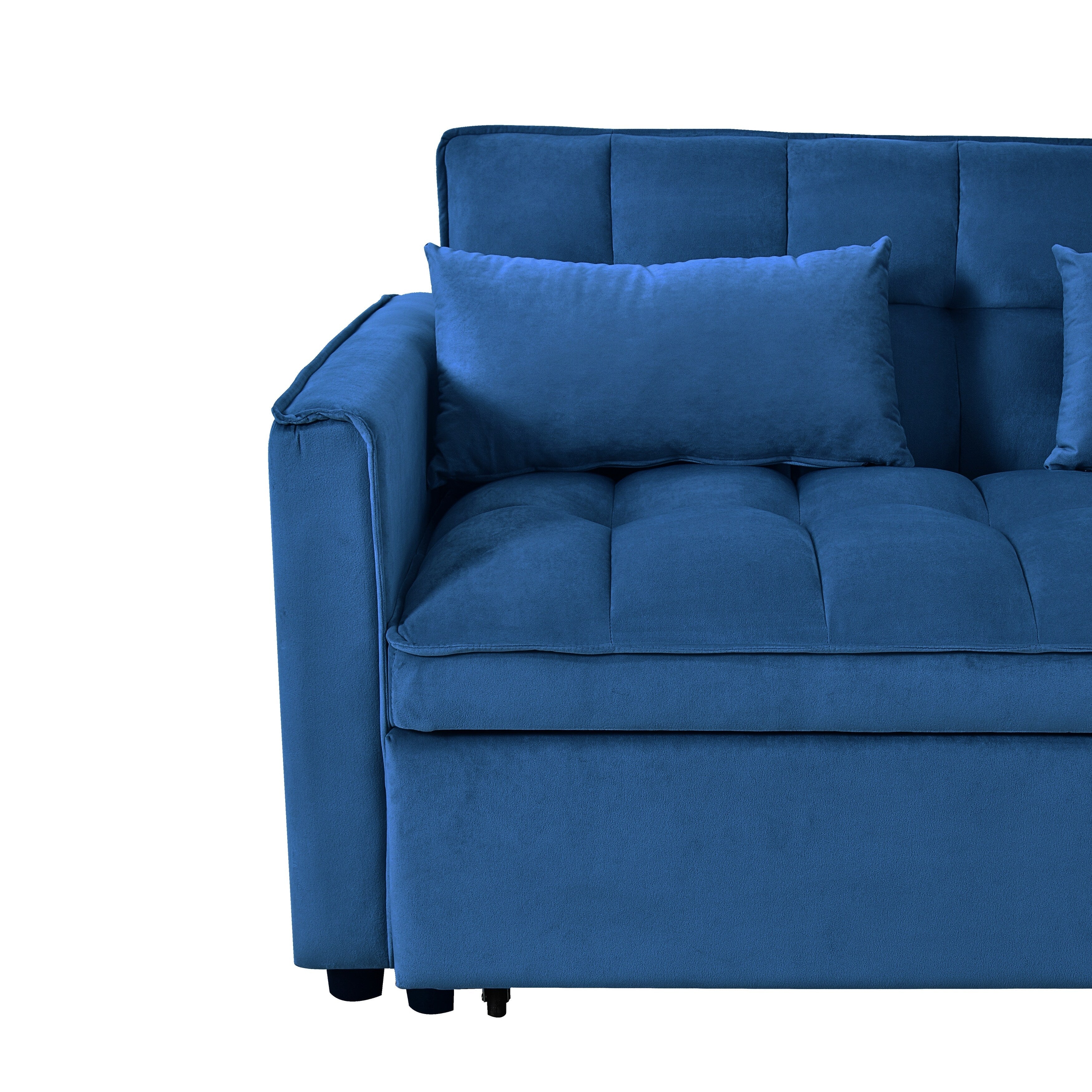 Modern Pull-Out Couch Bed, 3-in-1 Sleeper Sofa with Adjustable Backrest, Velvet Loveseat, Pillows & Side Pockets