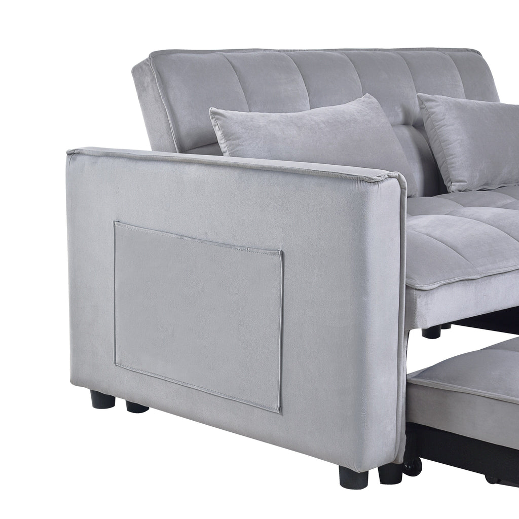 Modern Pull-Out Couch Bed, 3-in-1 Sleeper Sofa with Adjustable Backrest, Velvet Loveseat, Pillows & Side Pockets
