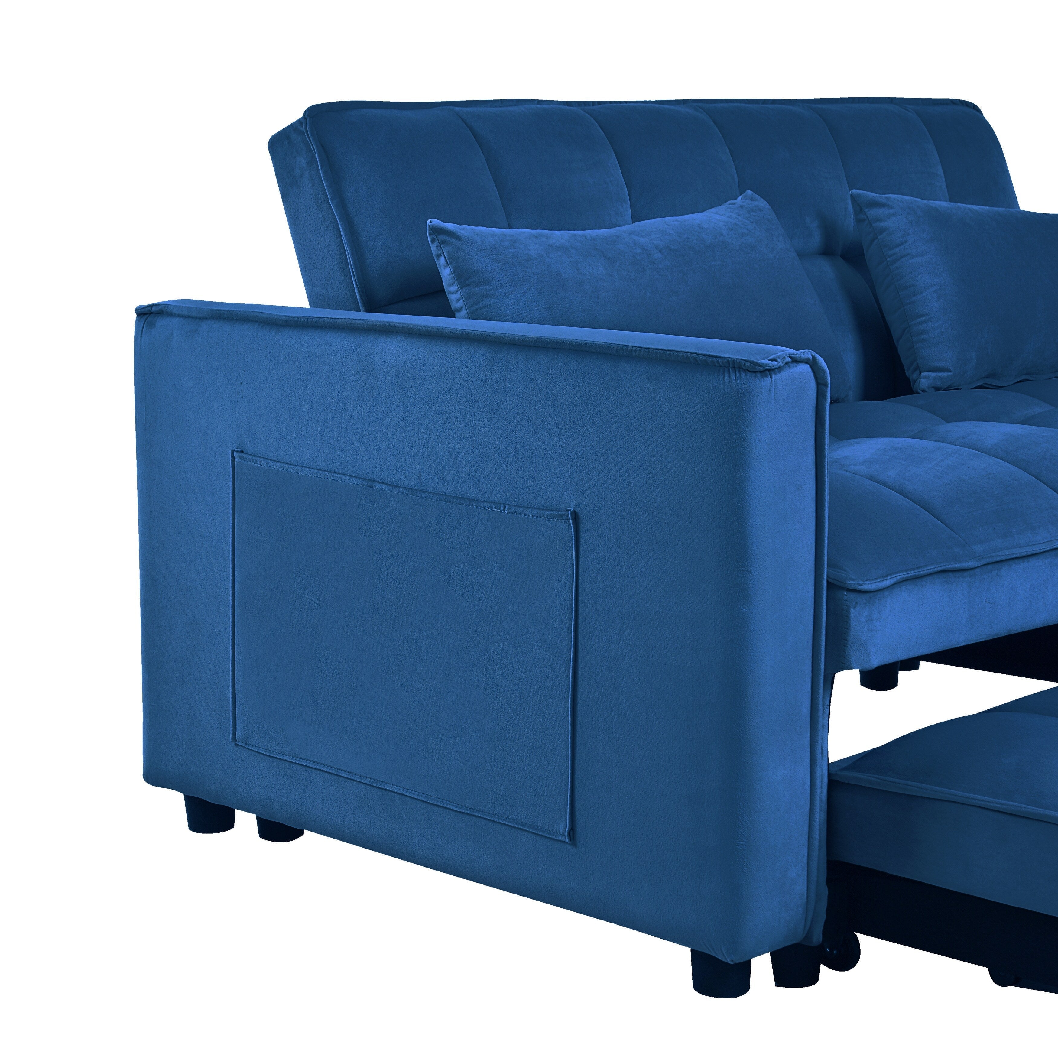 Modern Pull-Out Couch Bed, 3-in-1 Sleeper Sofa with Adjustable Backrest, Velvet Loveseat, Pillows & Side Pockets