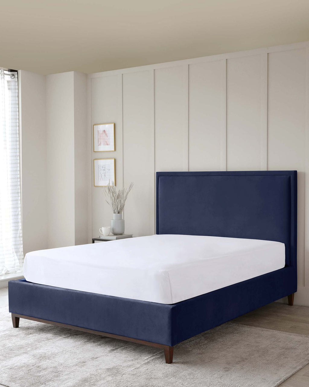 Monica Navy Velvet Double Bed With Storage
