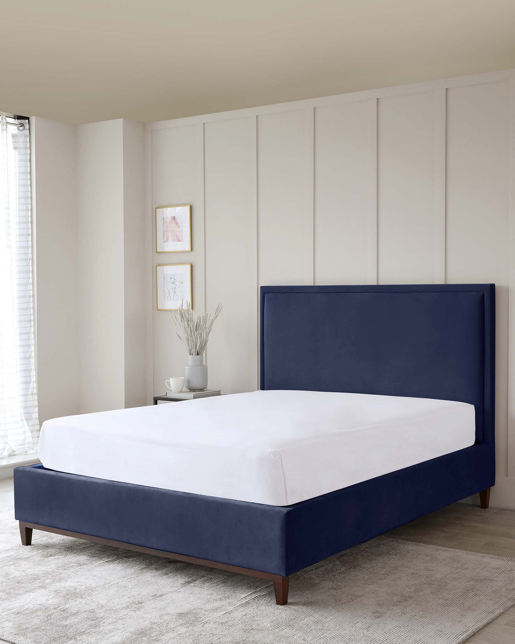 Monica Navy Velvet Double Bed With Storage