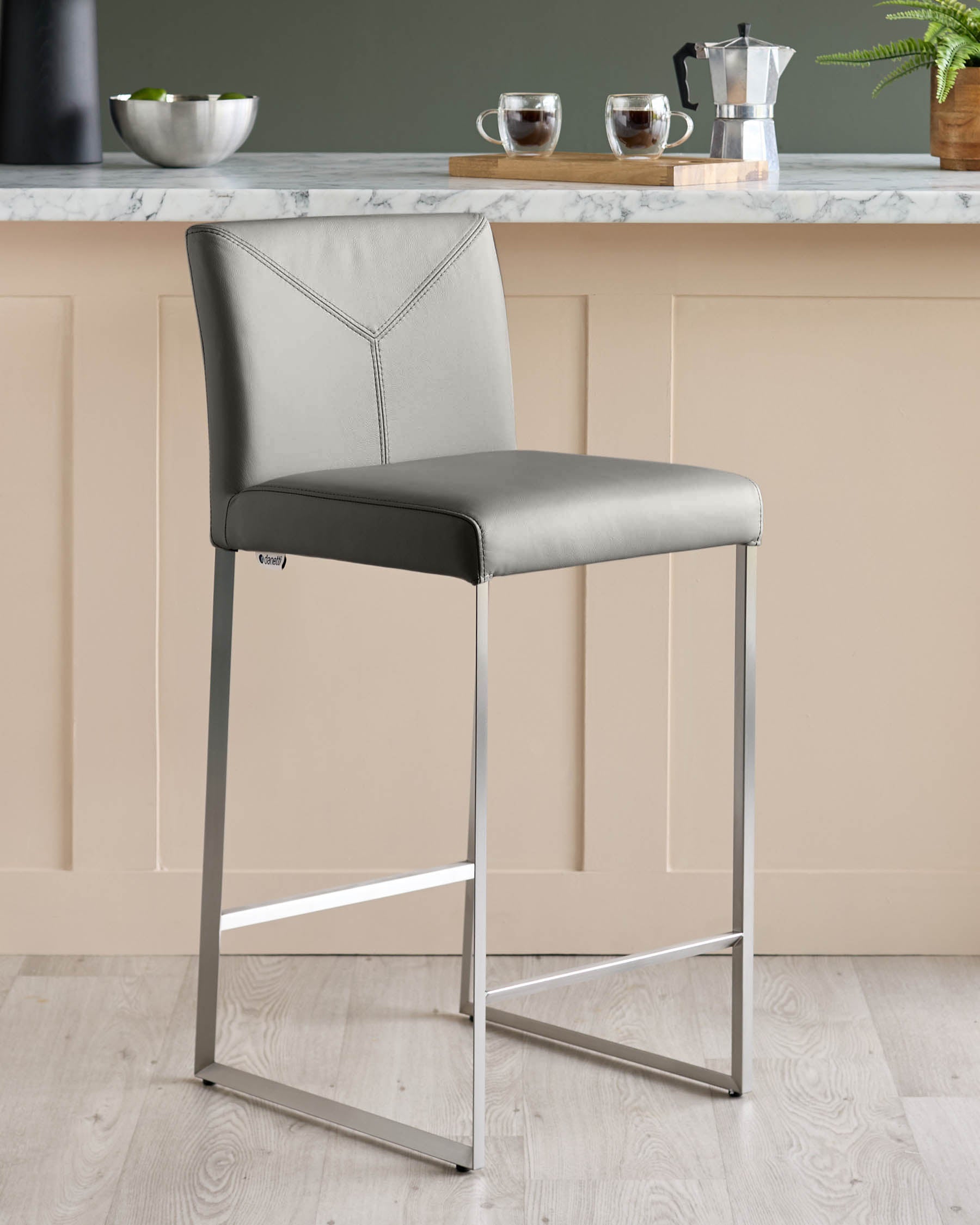 Monti Dark Grey Leather Bar Stool