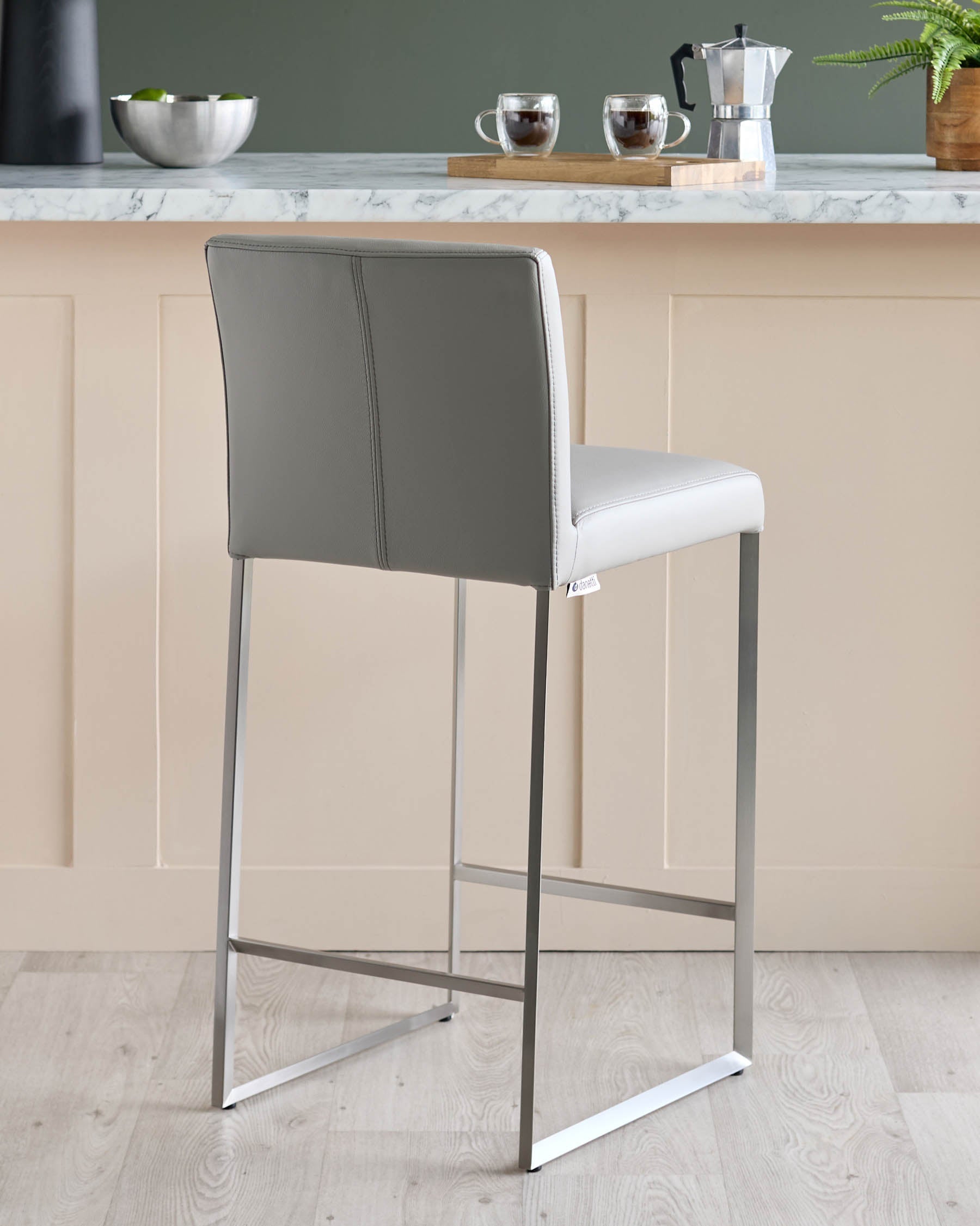 Monti Light Grey Leather Bar Stool
