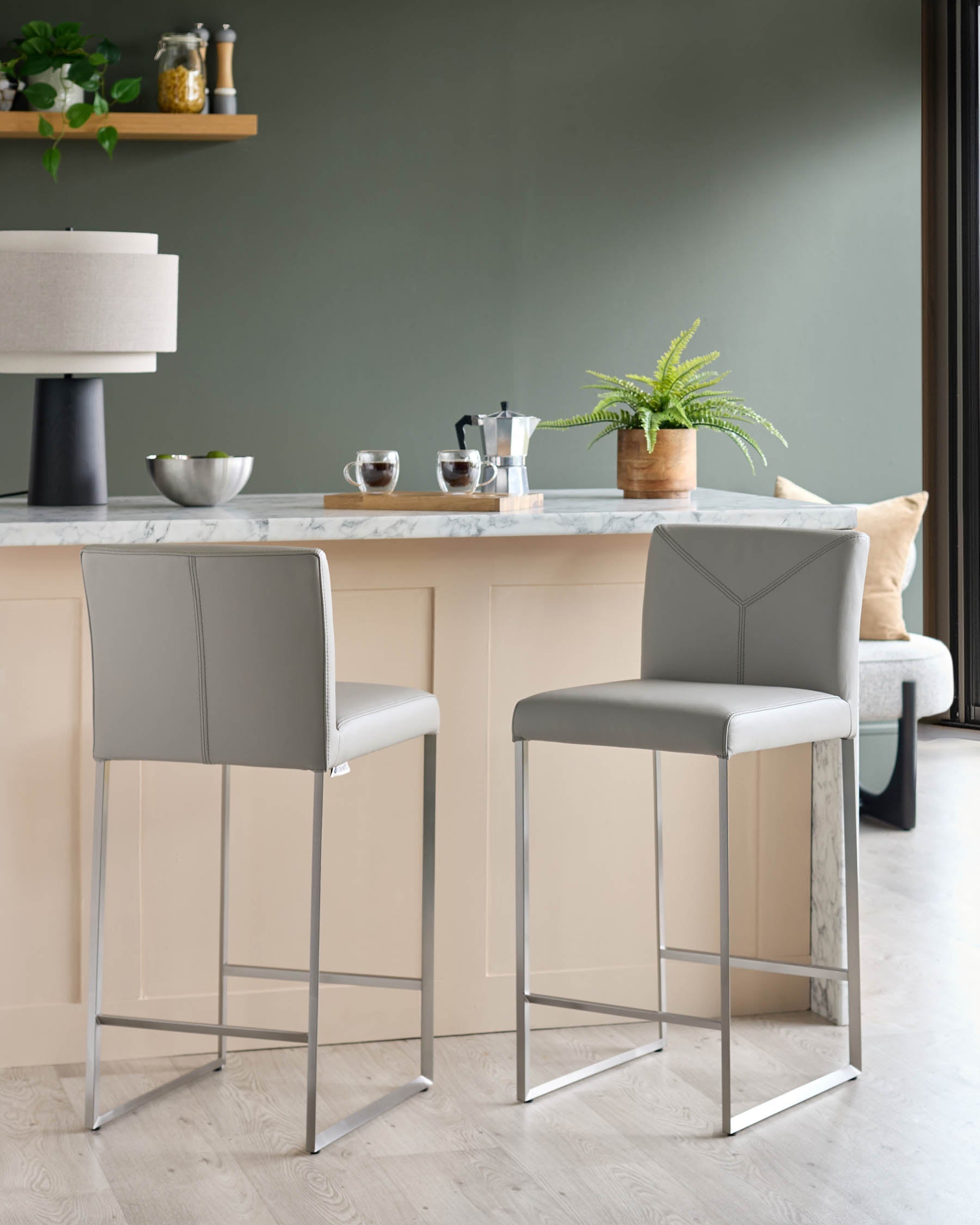 Monti Light Grey Leather Bar Stool