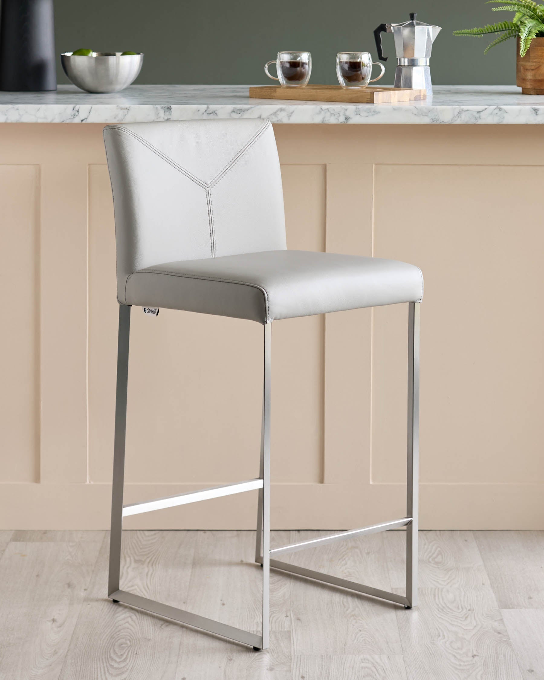 Monti Light Grey Leather Bar Stool