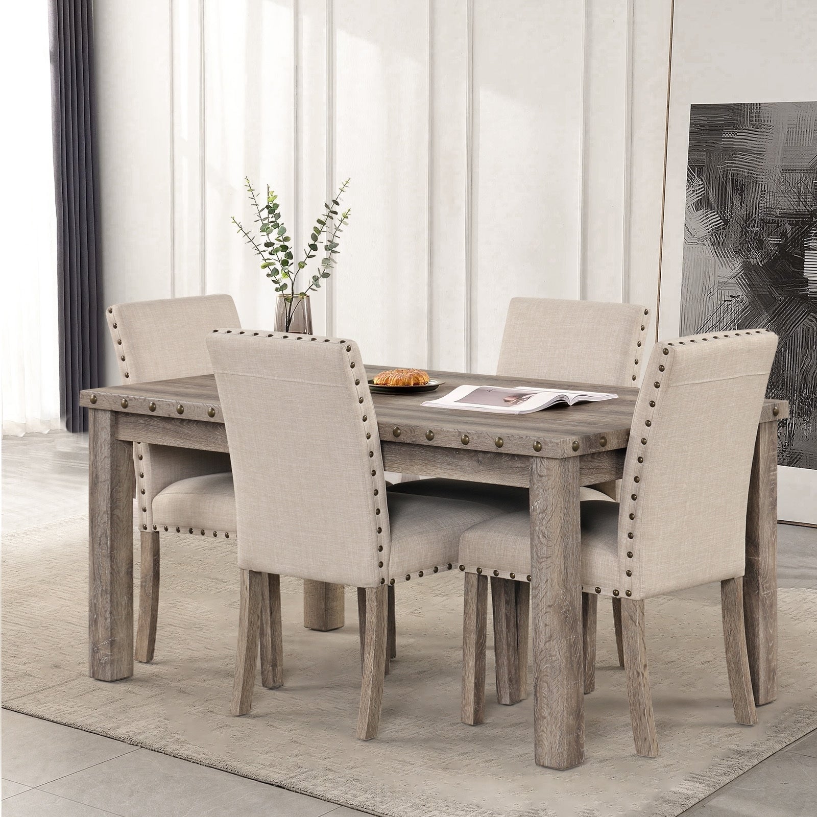 Morden Fort Farmhouse Dining Set Rectangular Table Chair 5-piece
