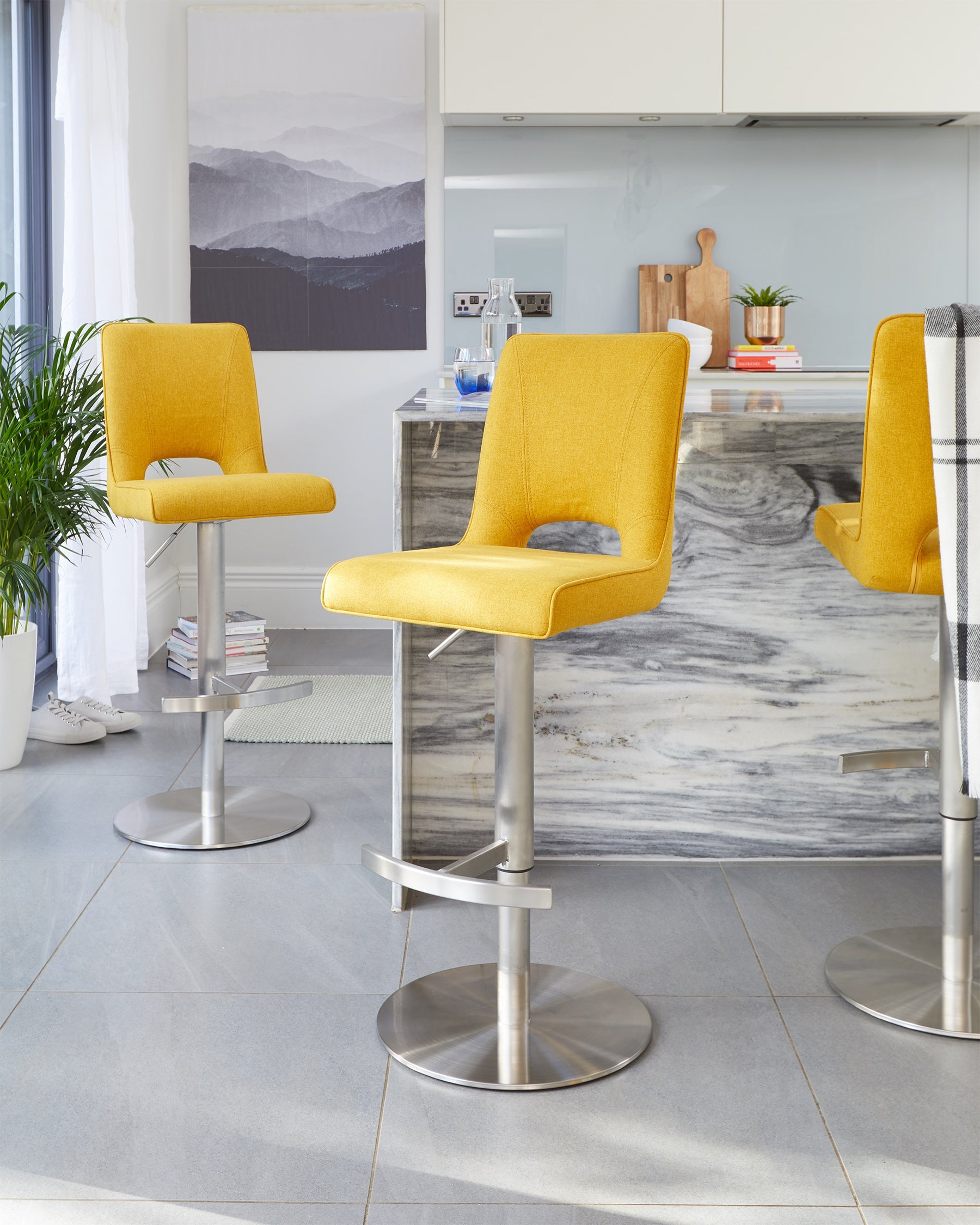 Ludo Yellow Fabric Gas Lift Bar Stool