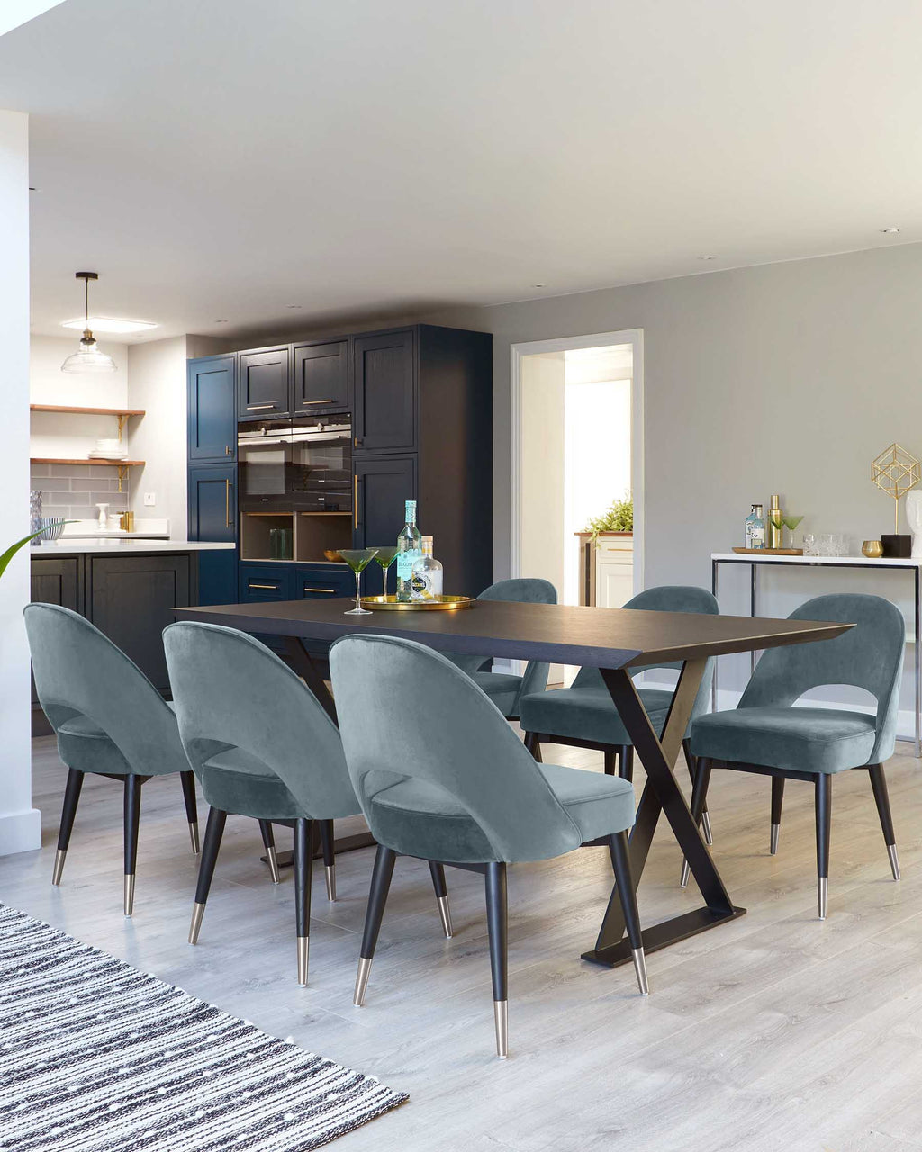 Clover Blue Grey Velvet Dining Chair