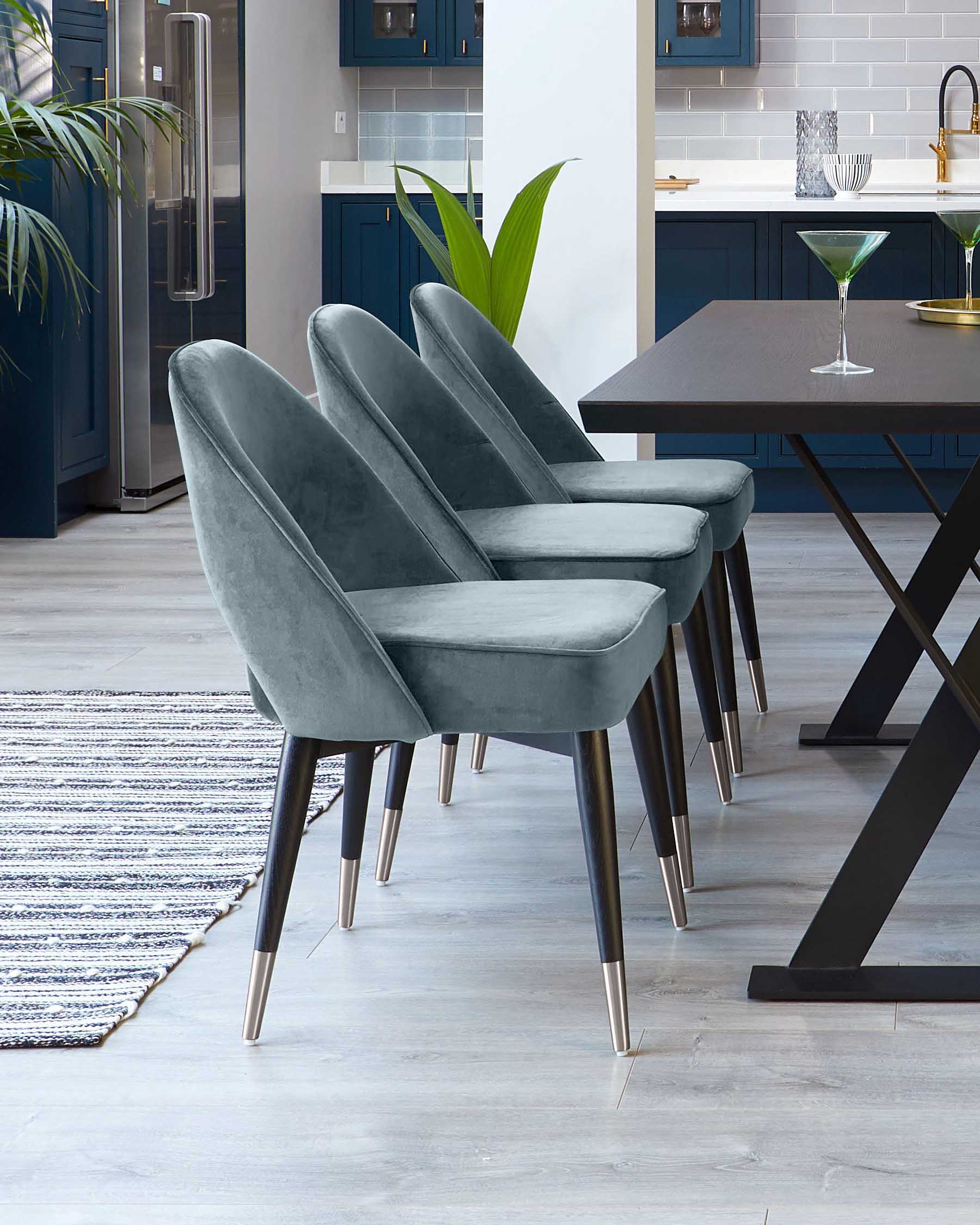 Clover Blue Grey Velvet Dining Chair