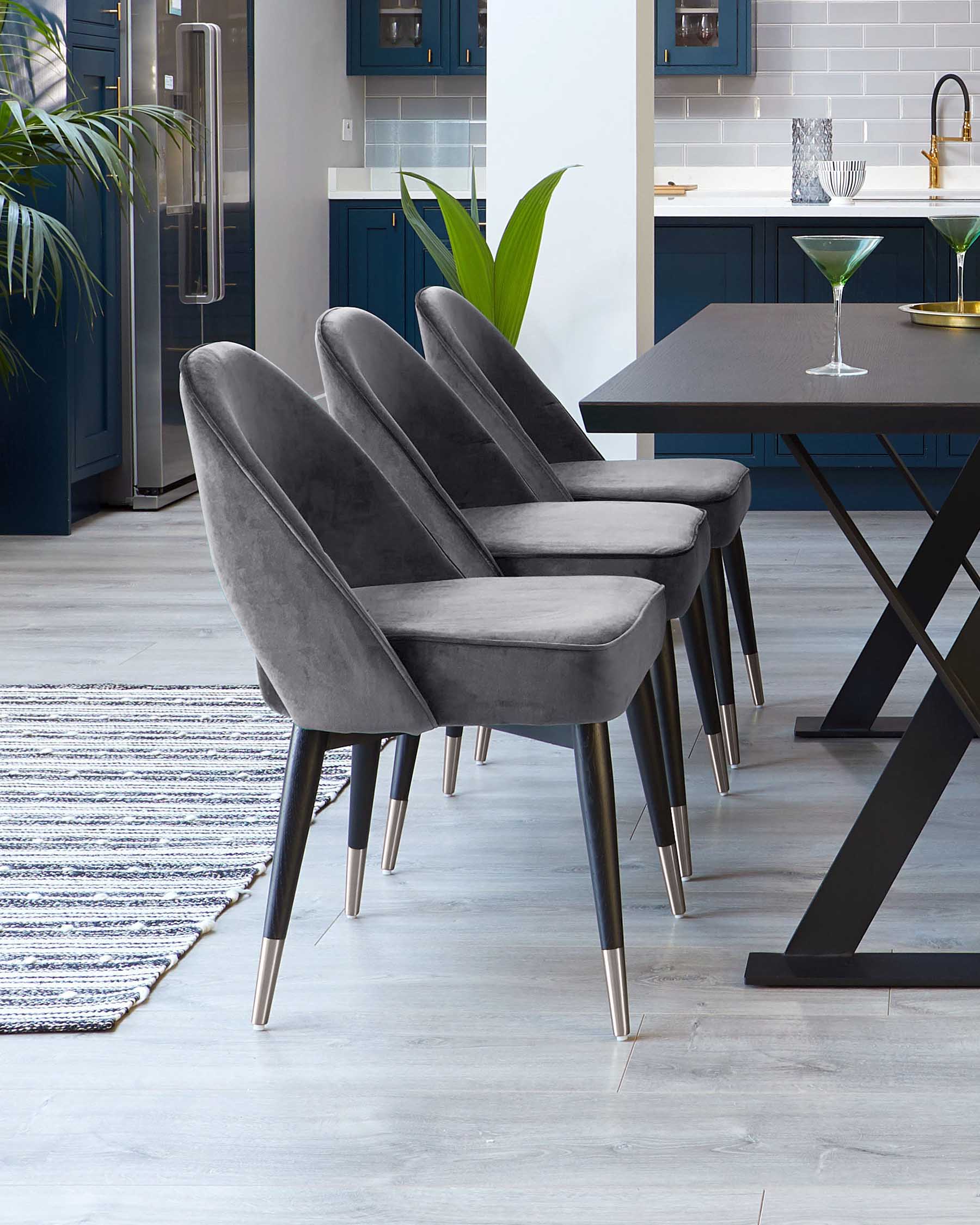 Clover dark grey velvet dining chair