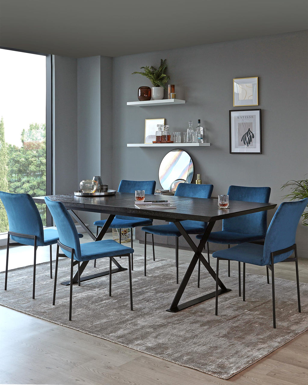 Nala dark washed wood extending 6 to 8 seater dining table