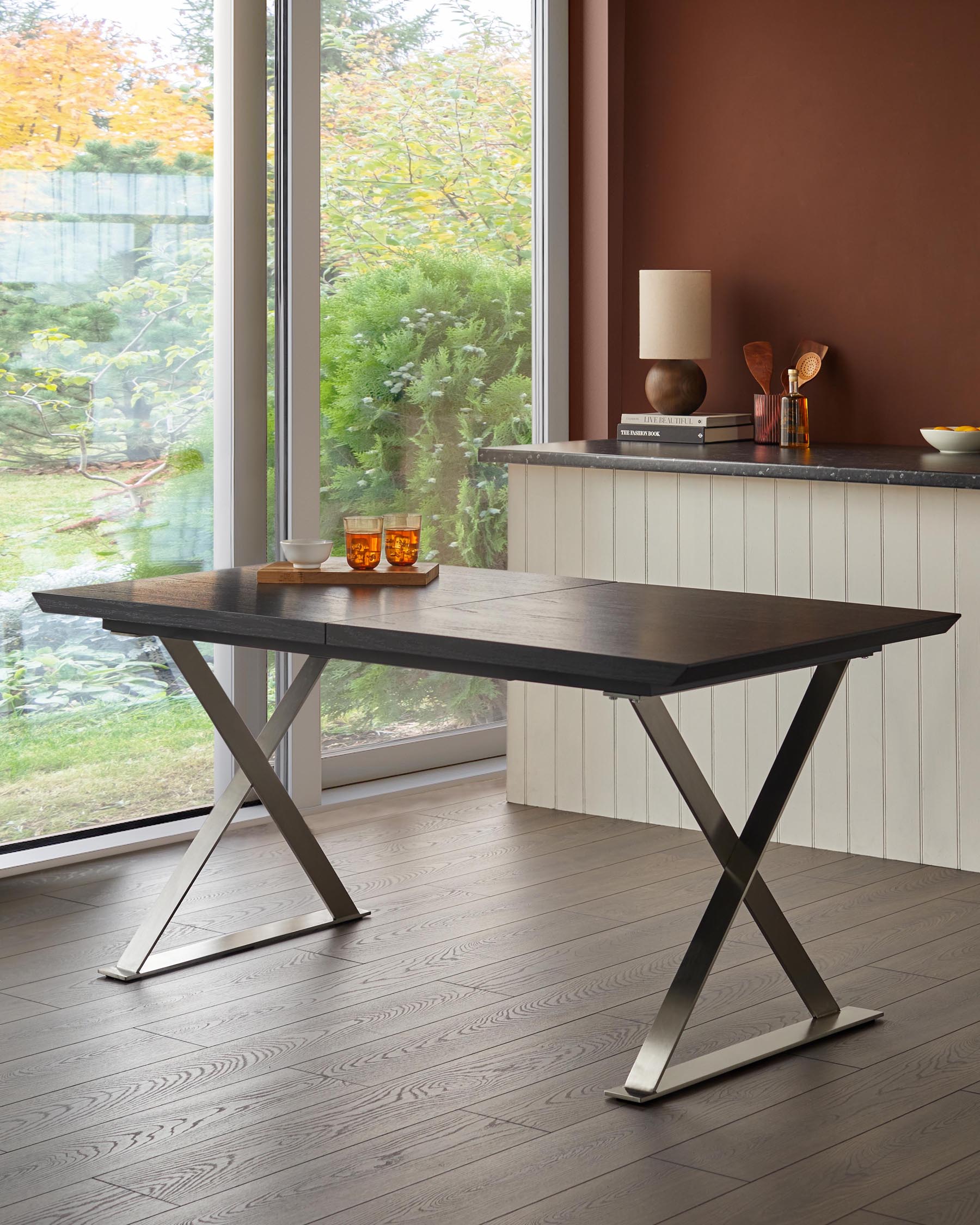 Nala black wood extending 6 to 8 seater dining table
