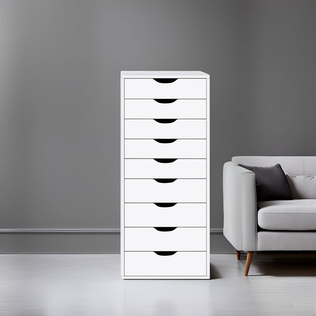 Narrow Wooden 9-Drawer Cabinet with Smooth-Glide Drawers and Top Storage Shelf