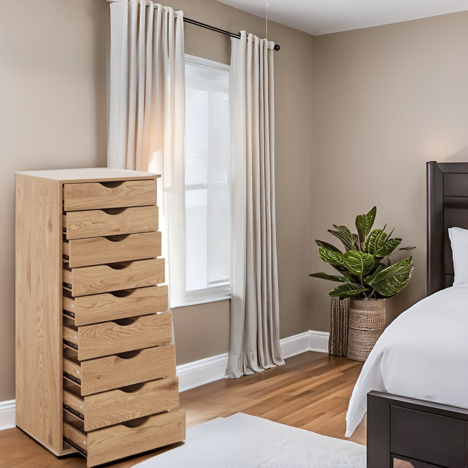 Narrow Wooden 9-Drawer Cabinet with Smooth-Glide Drawers and Top Storage Shelf