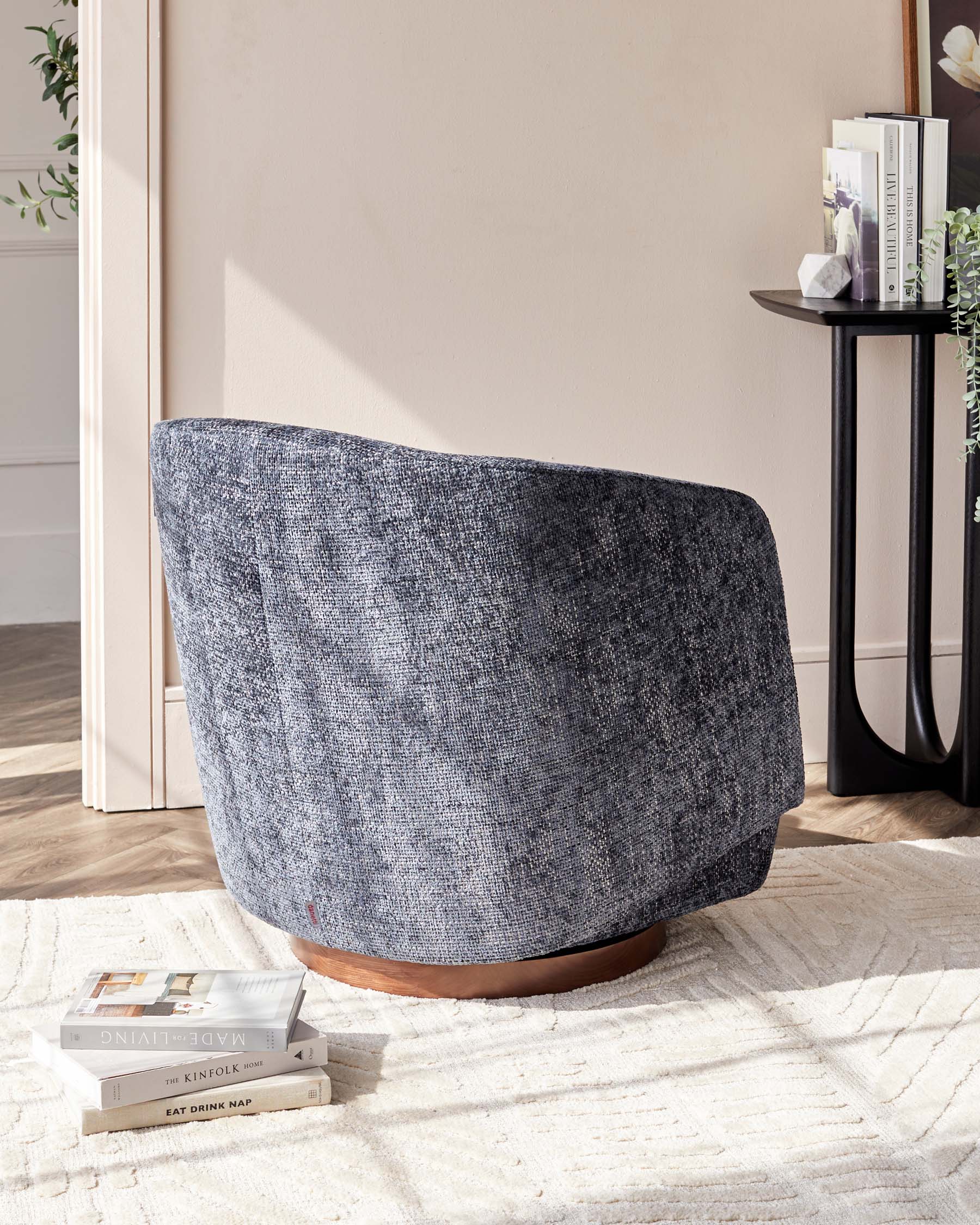 Natalia dark blue chunky weave swivel accent chair